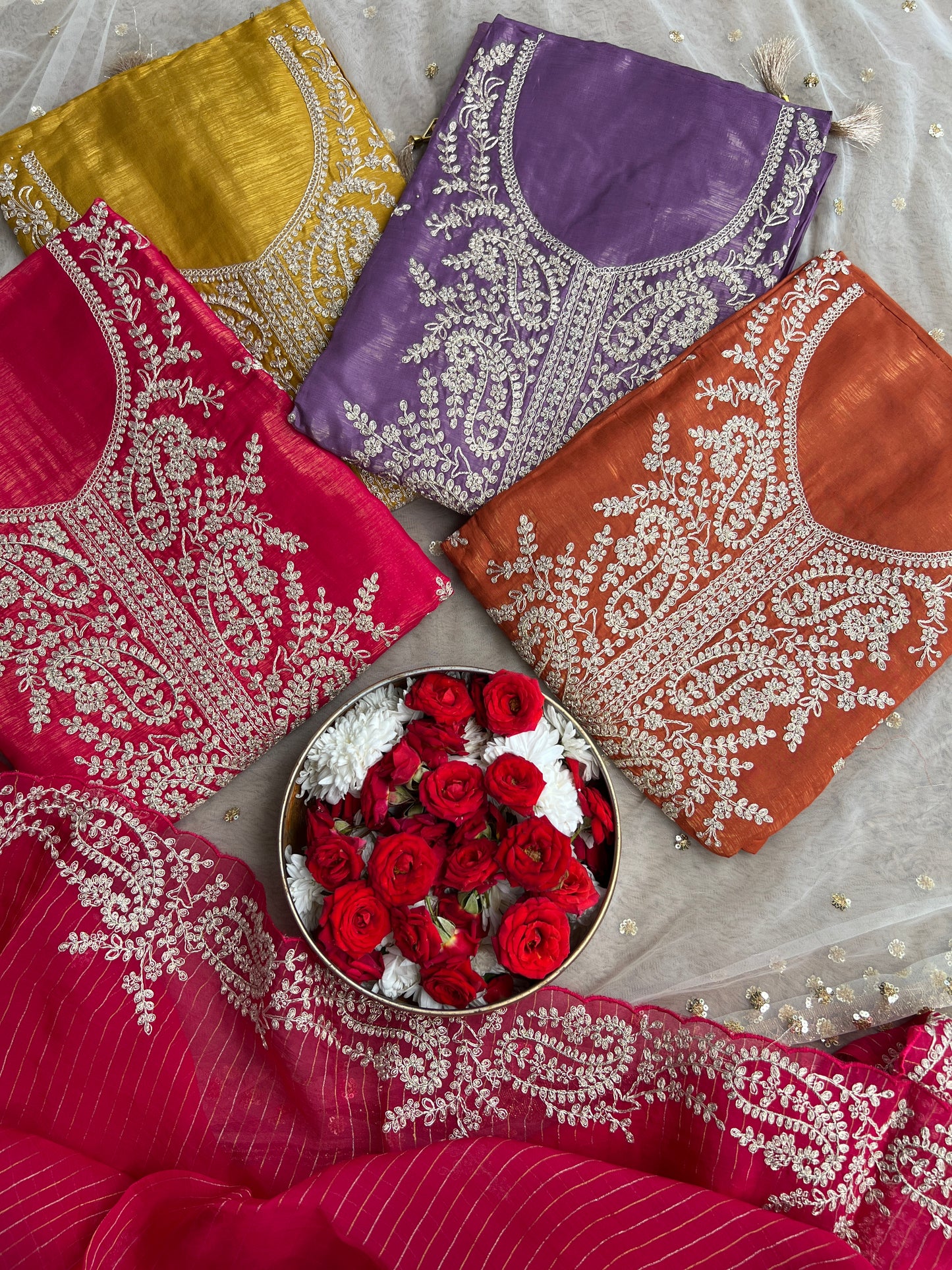 Shimmer Crepe with Exquisite Code Work & Tissue Organza Embroidered Dupatta