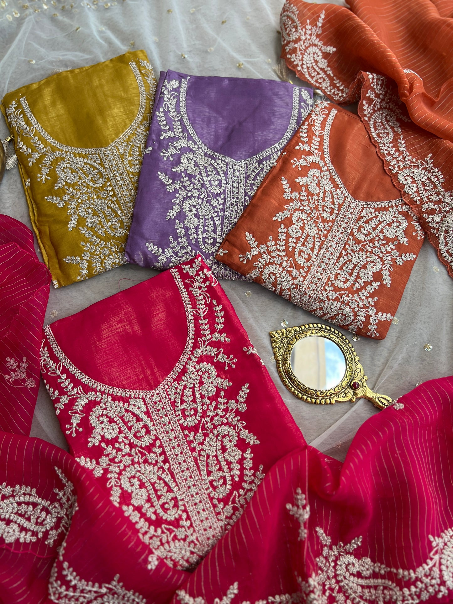 Shimmer Crepe with Exquisite Code Work & Tissue Organza Embroidered Dupatta