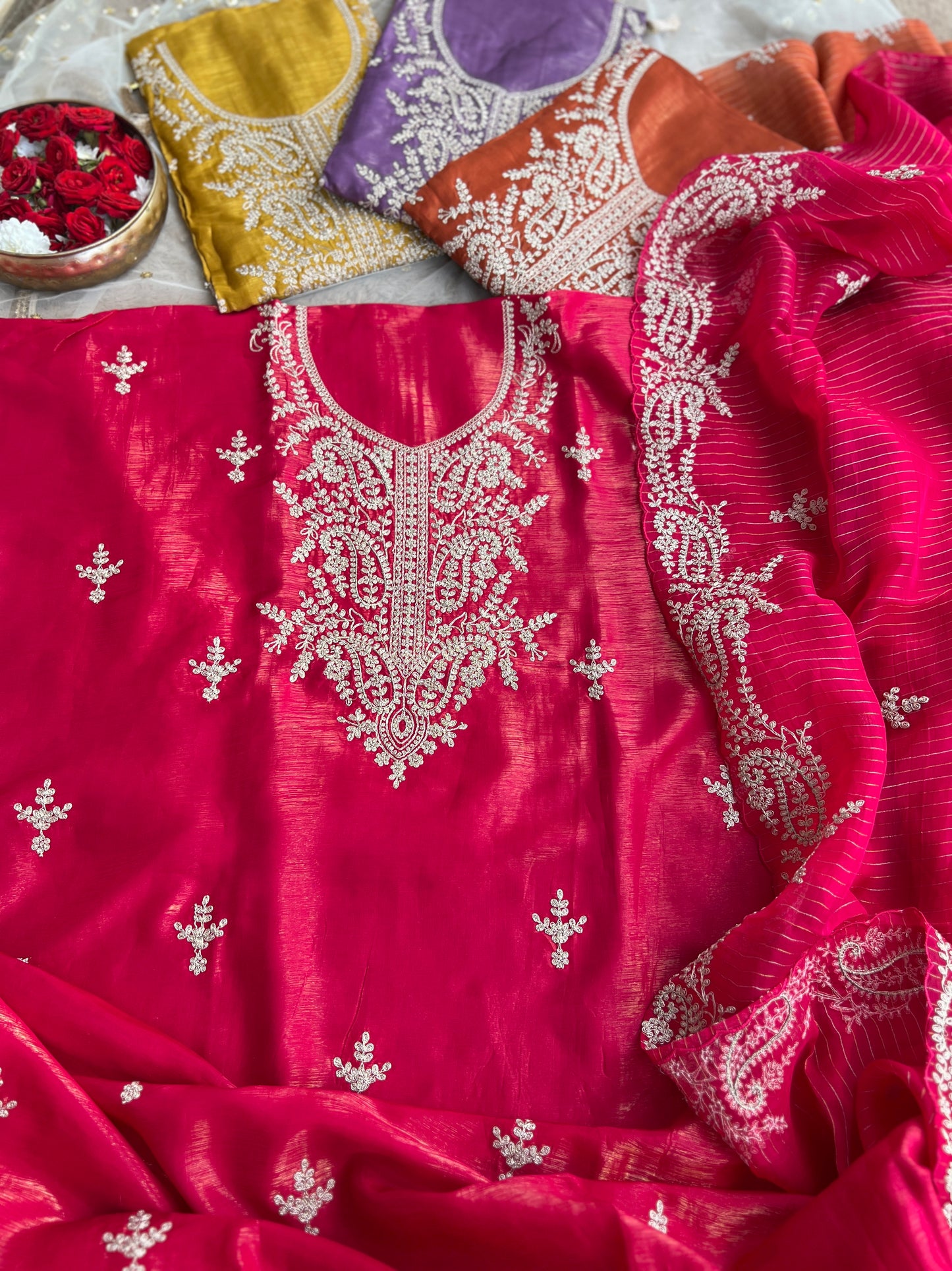 Shimmer Crepe with Exquisite Code Work & Tissue Organza Embroidered Dupatta