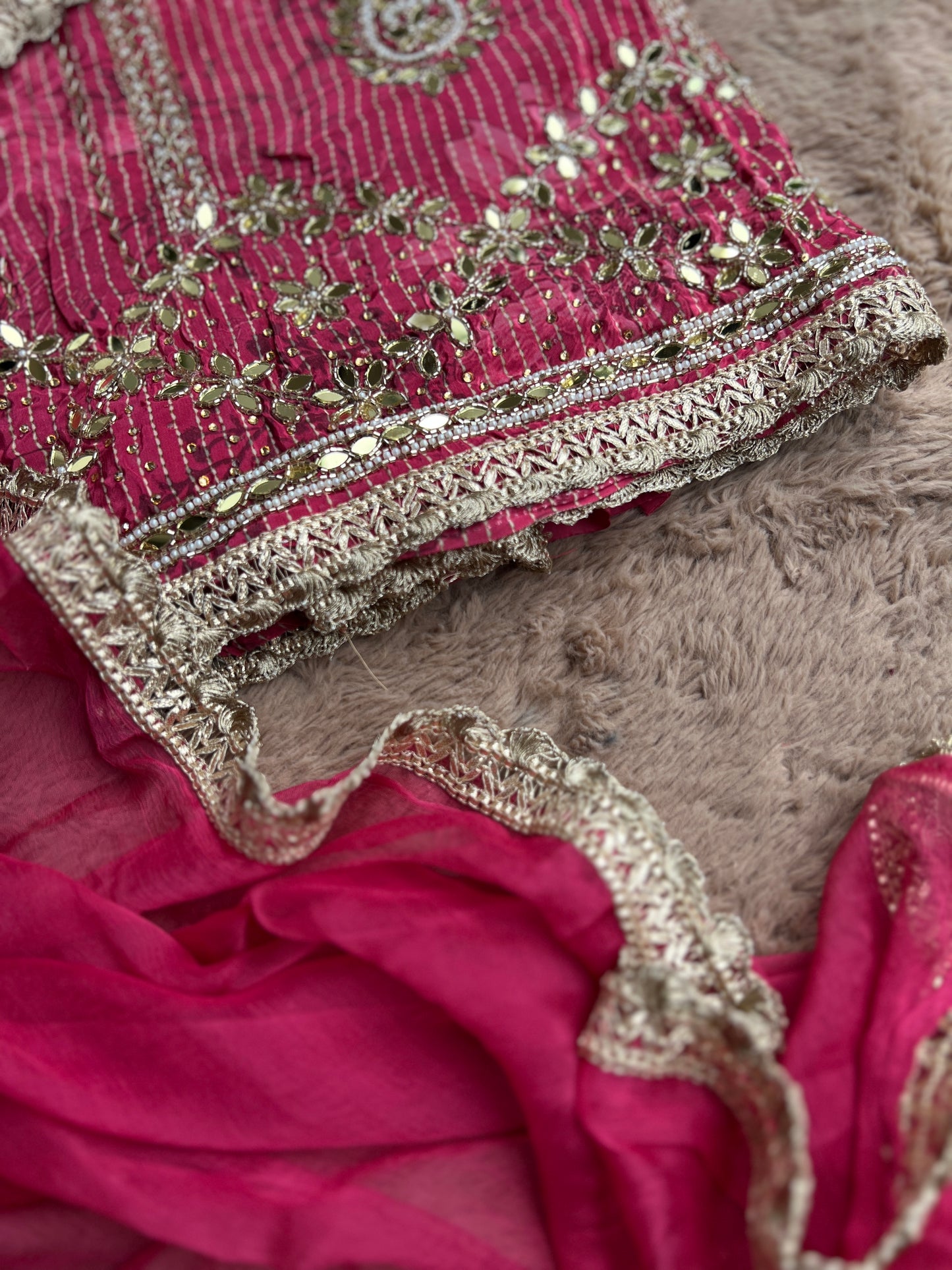Radiant Magenta Silk with Exquisite Mirror Work