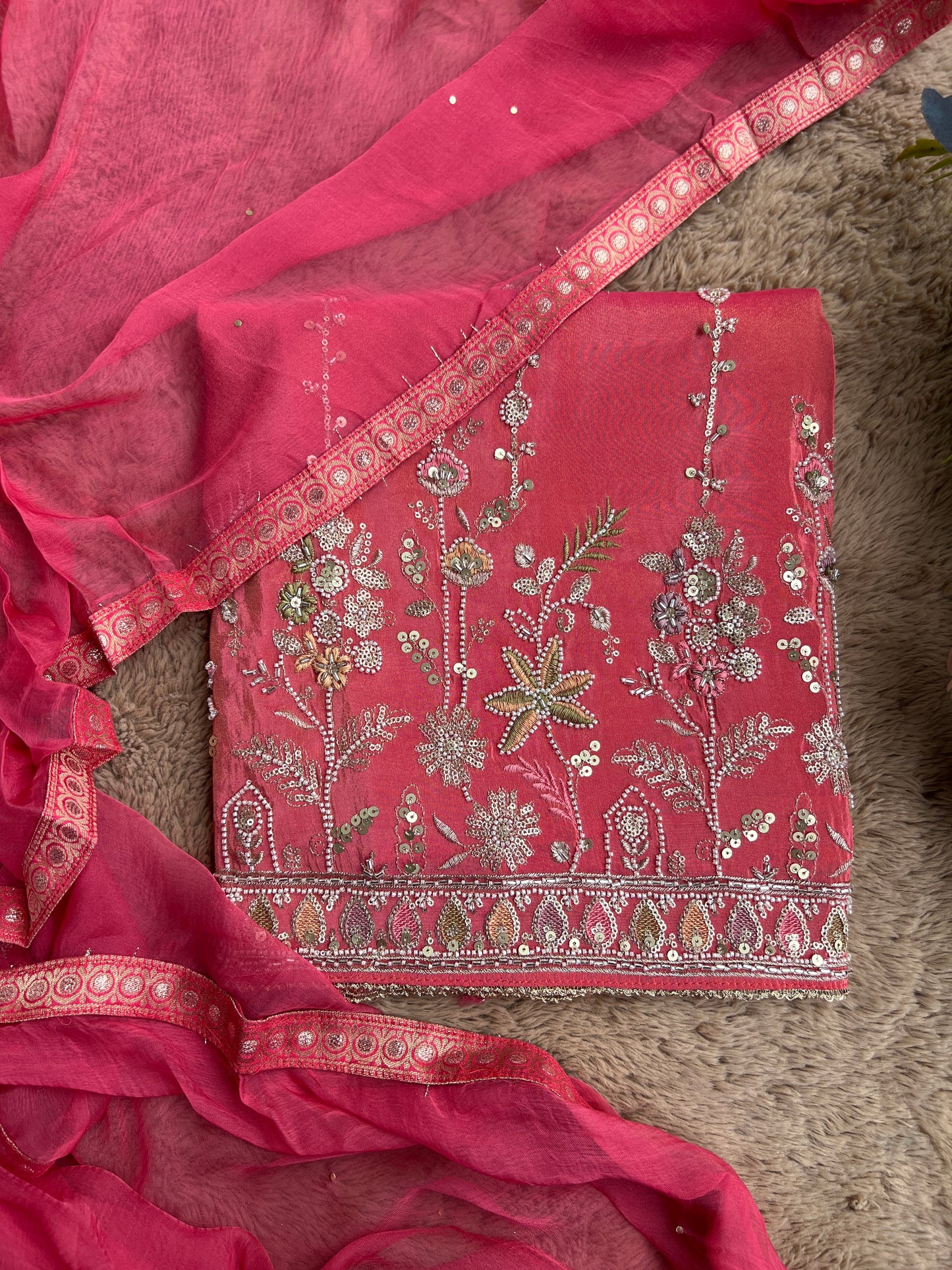 Shimmering Silk Elegance with Beaded Pearl Accents