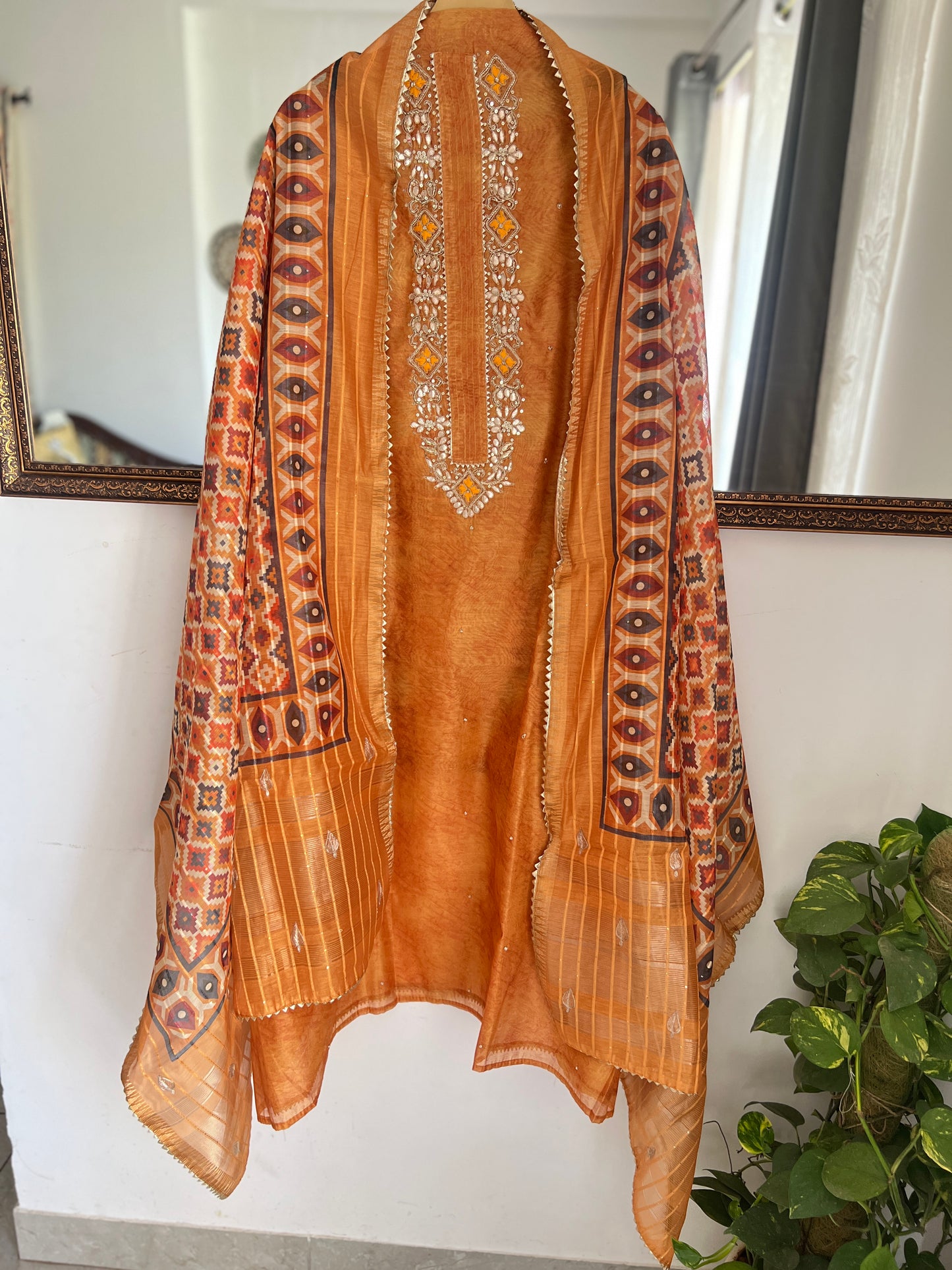 Rust Orange Hand Embroidered Suit Set