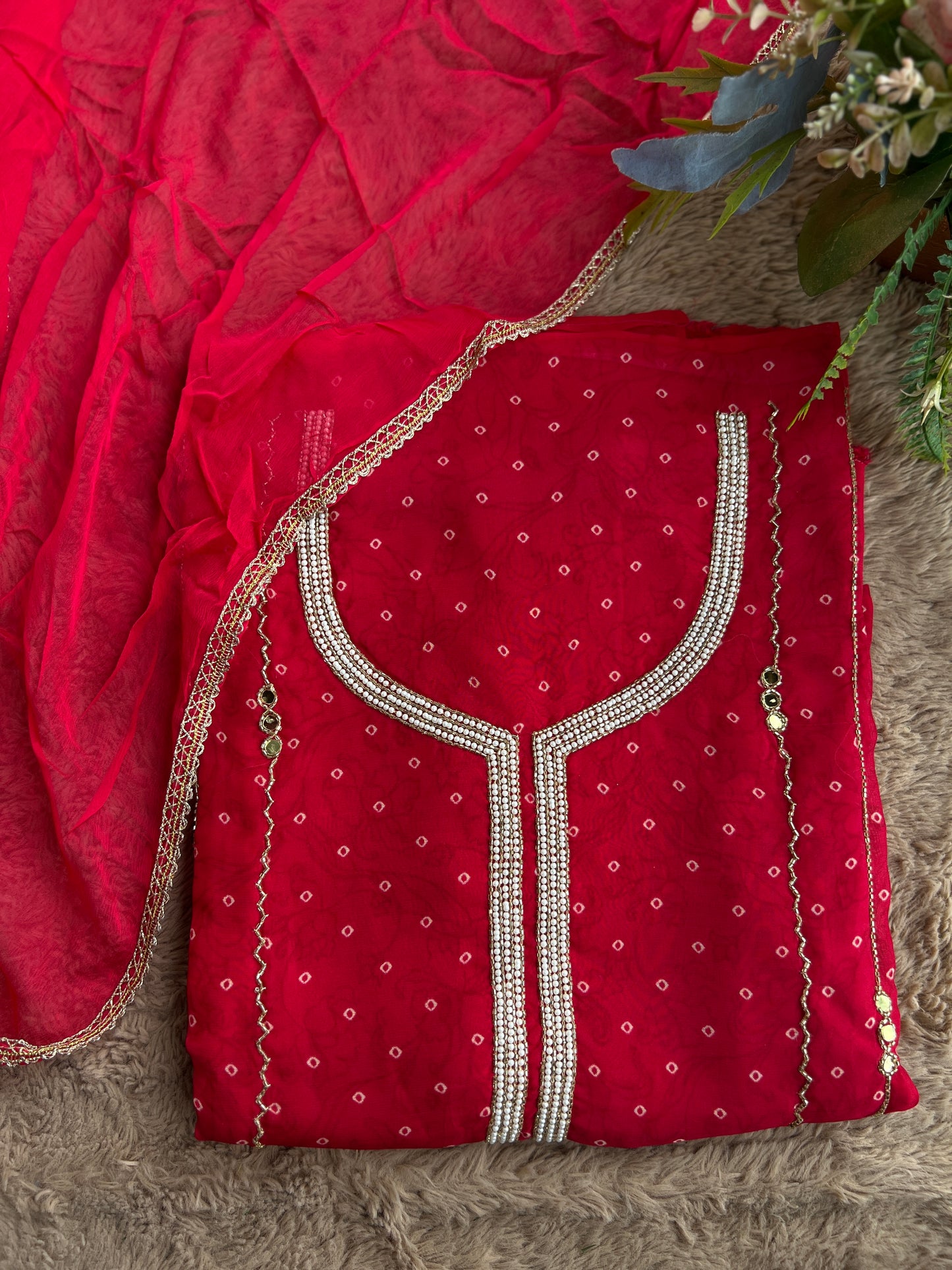 Rani Georgette Organza with Mirror & Pearl