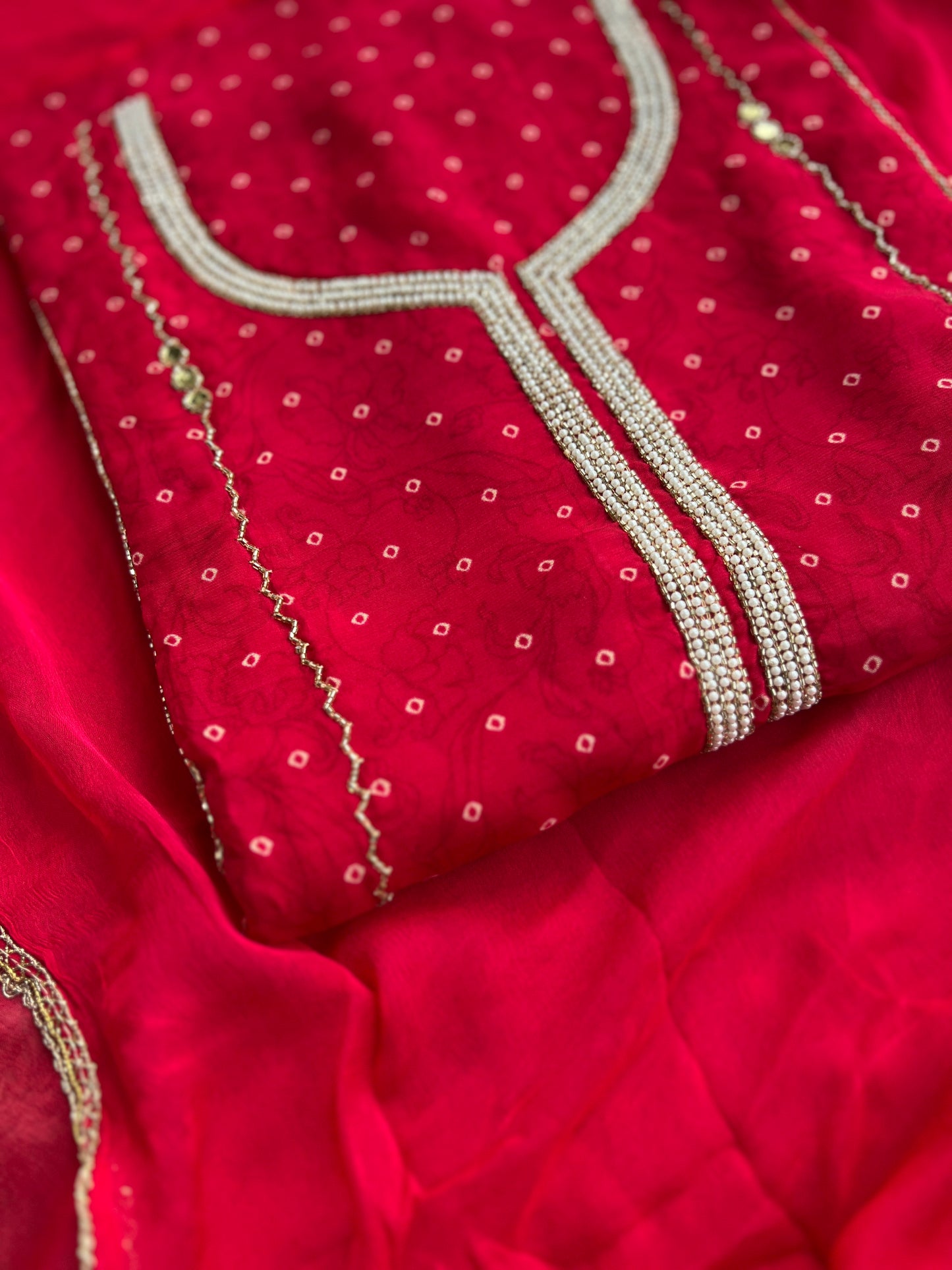 Rani Georgette Organza with Mirror & Pearl
