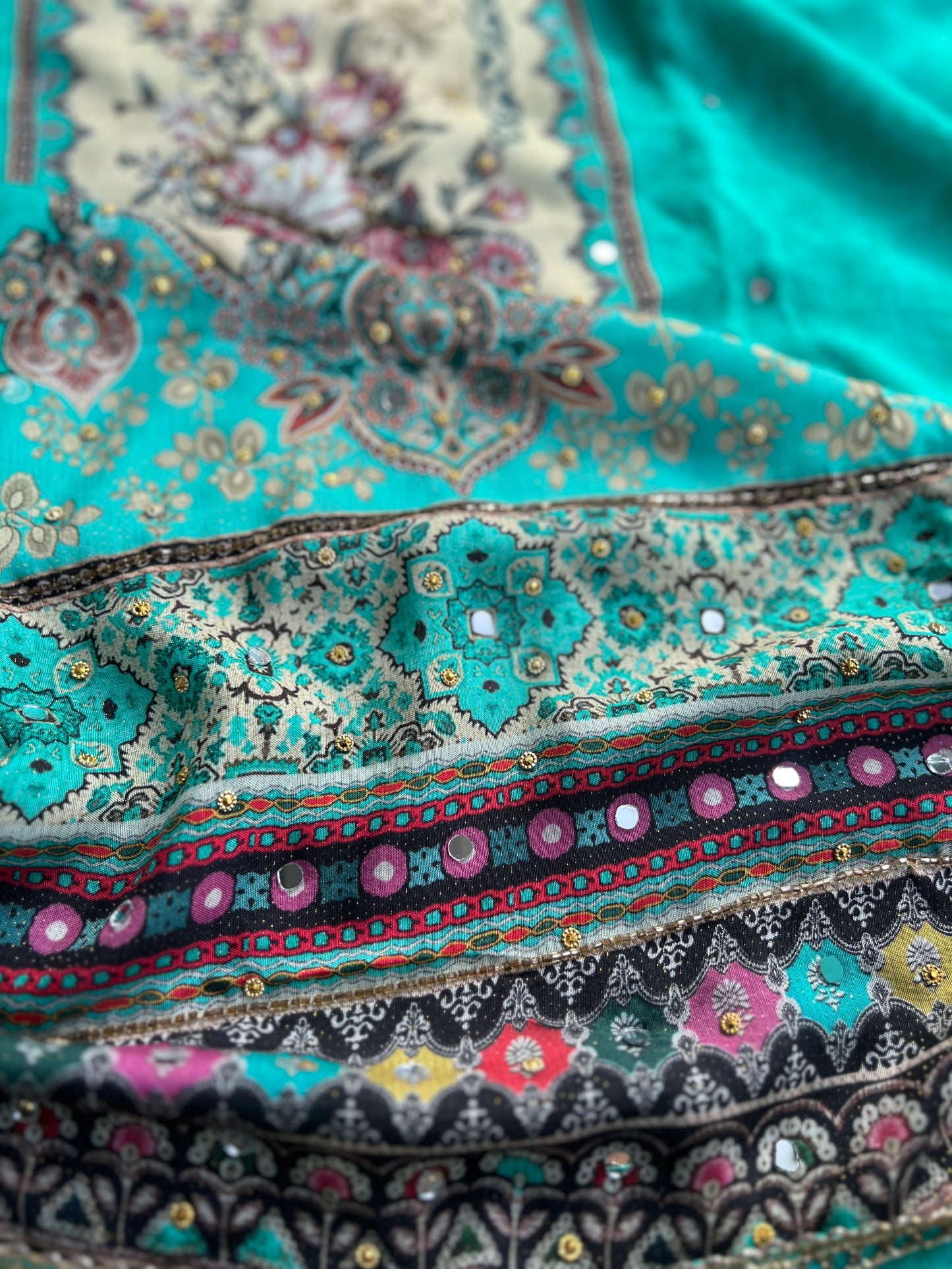Shimmer Maslin Mirror work salwar suits
