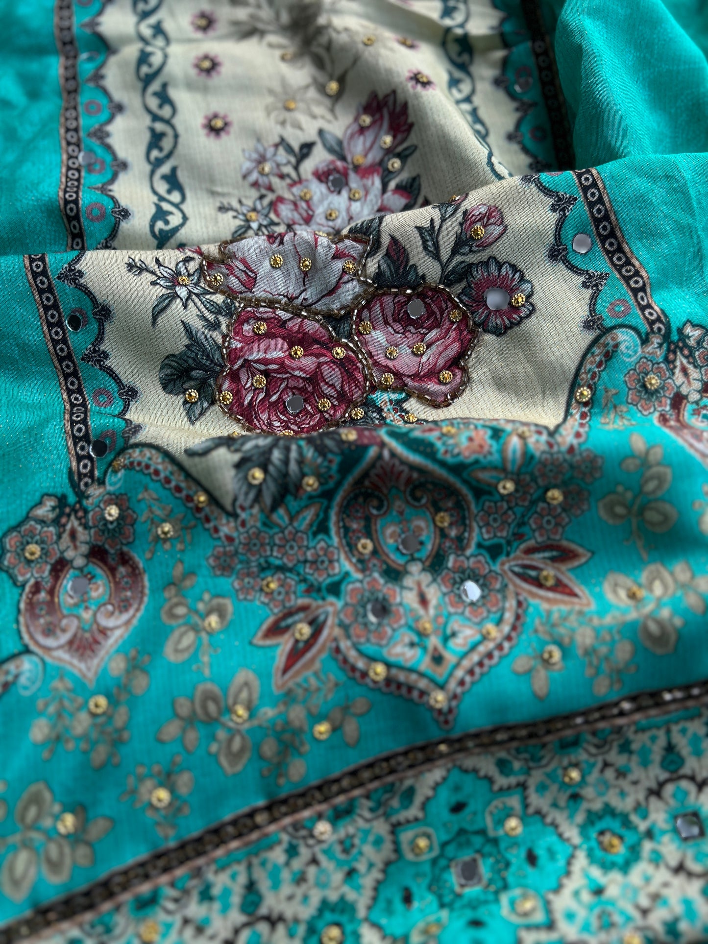 Shimmer Maslin Mirror work salwar suits