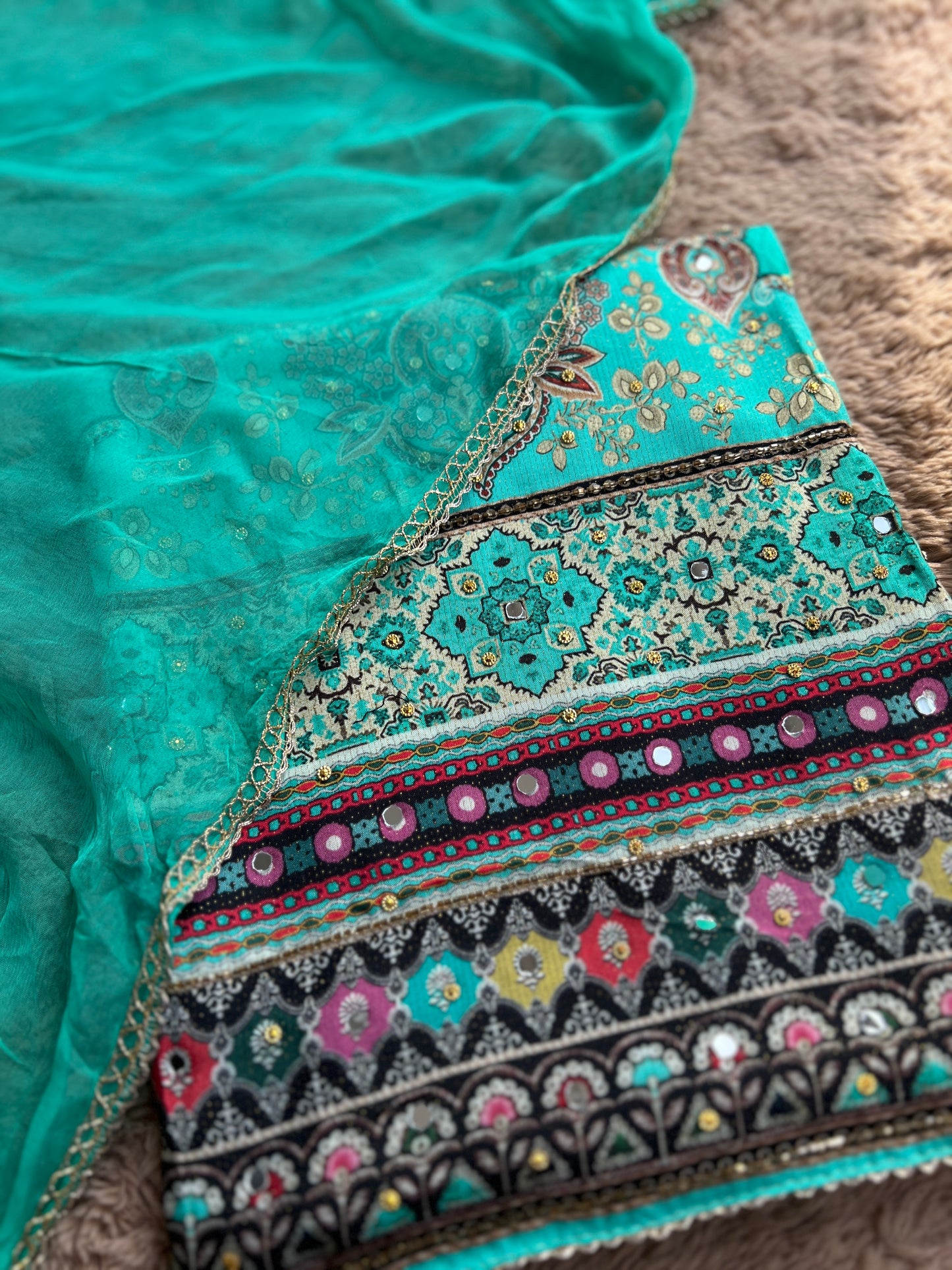 Shimmer Maslin Mirror work salwar suits