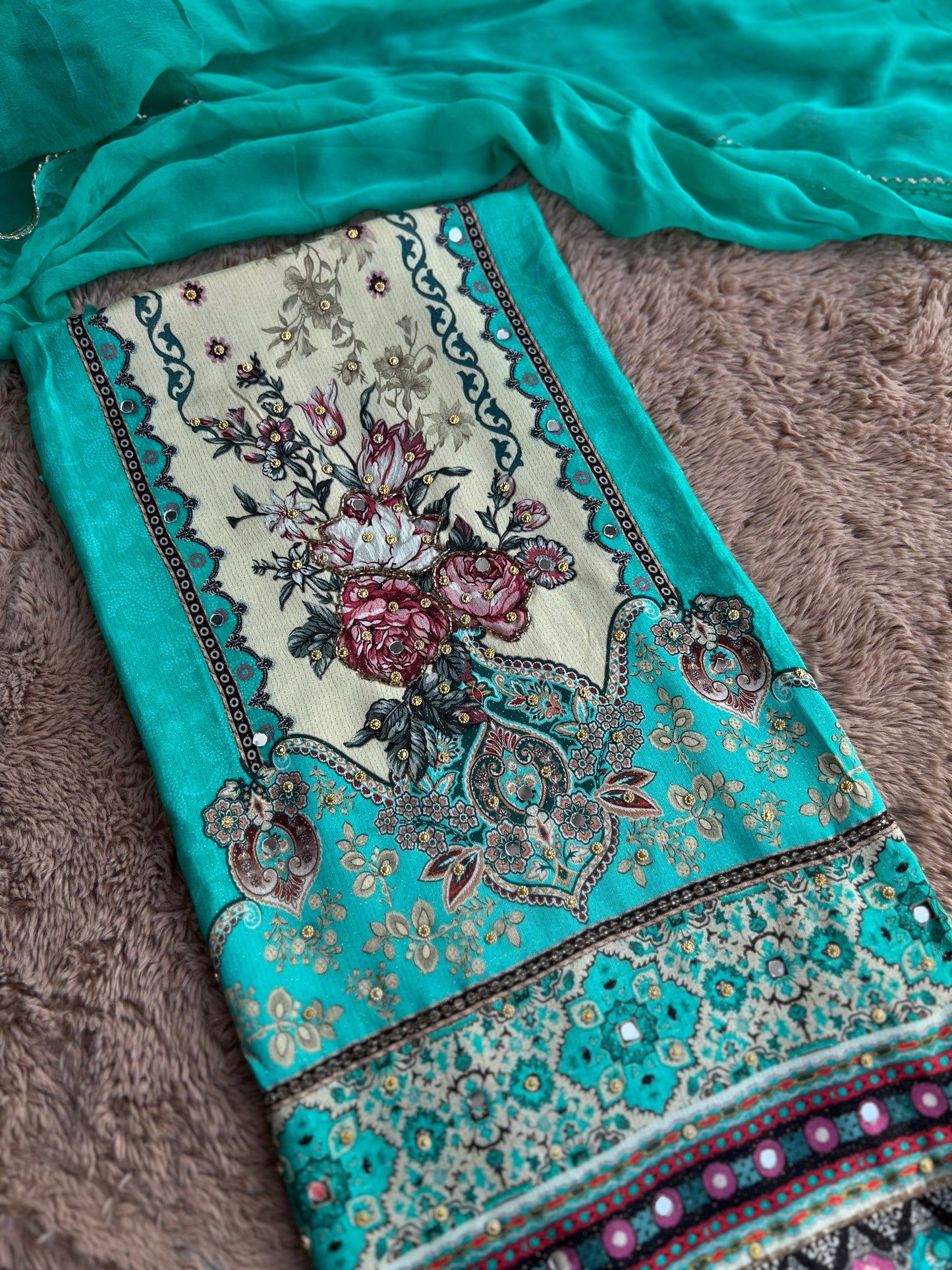 Shimmer Maslin Mirror work salwar suits