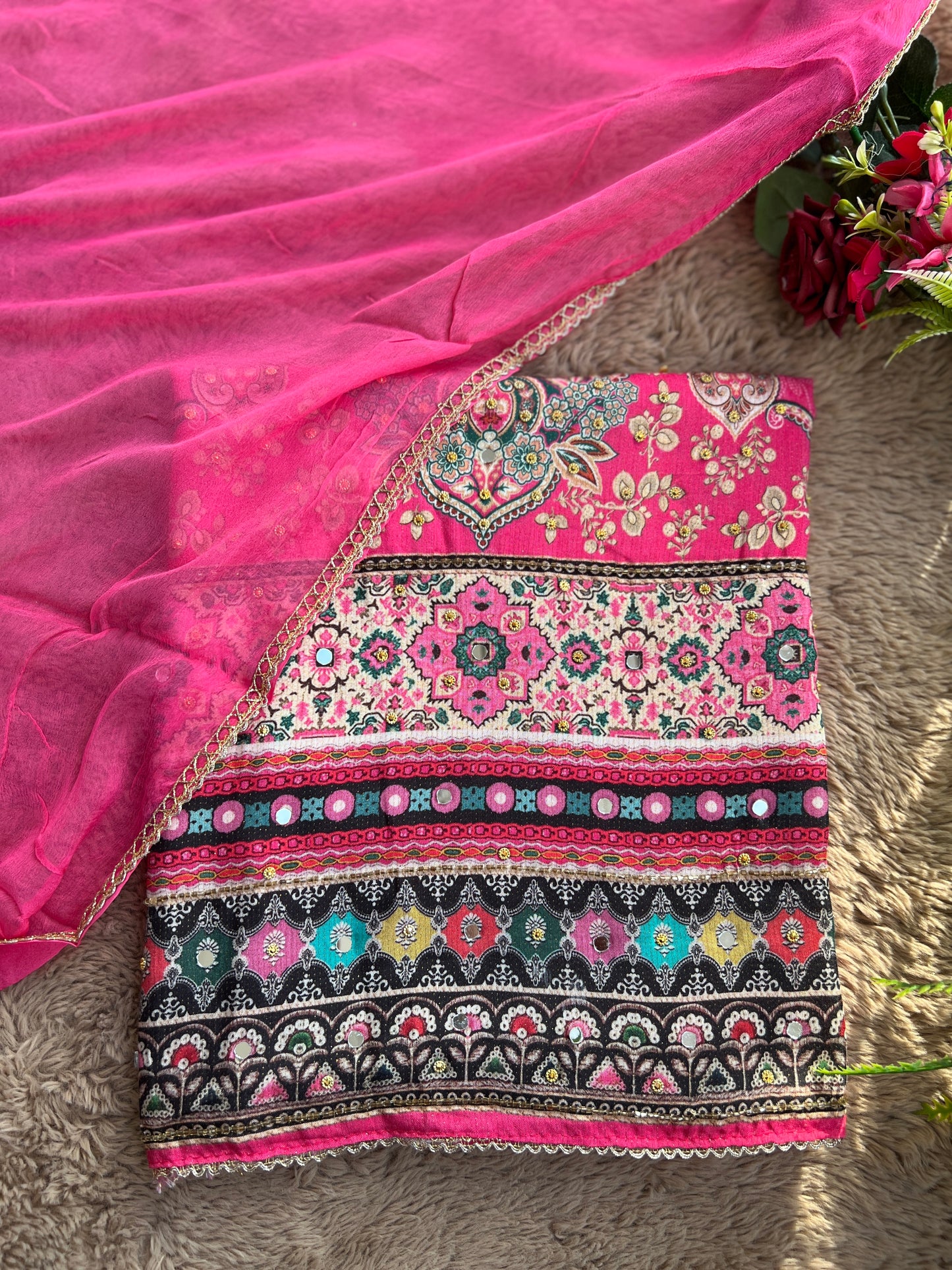 Pink shimmer Maslin Salwar Suits