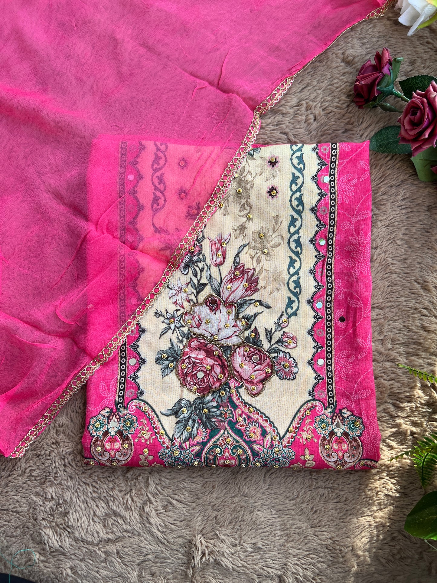 Pink shimmer Maslin Salwar Suits