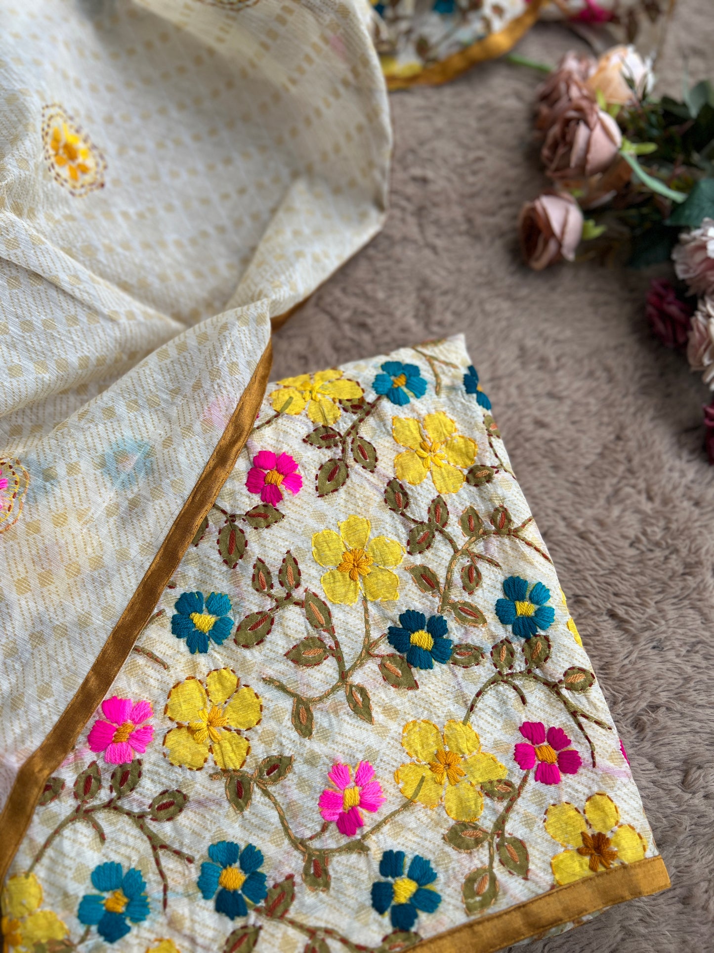 Floral Grace – Hand-Embroidered Chanderi Phulkari suit