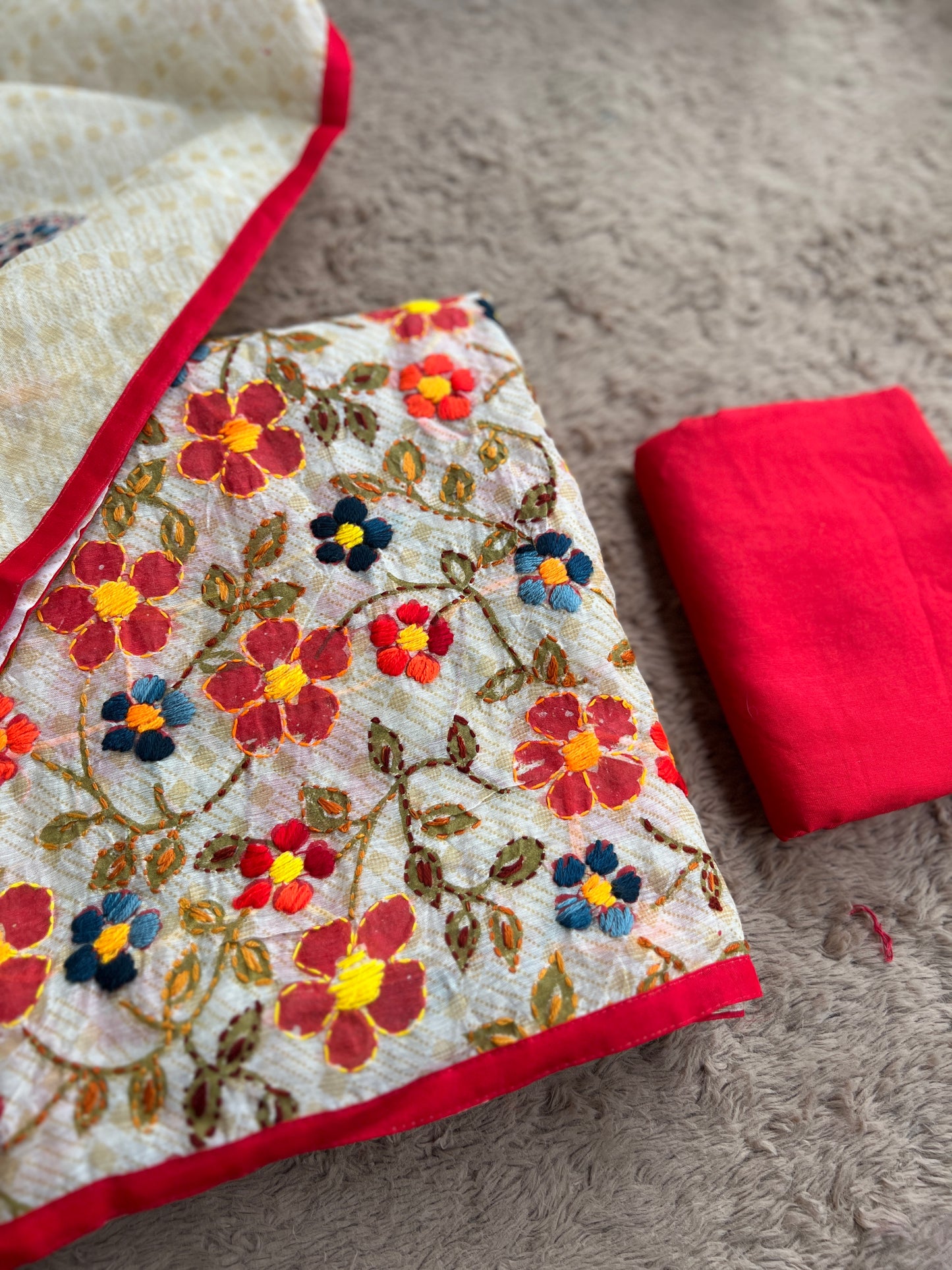 Floral Grace – Hand-Embroidered Chanderi Phulkari suit