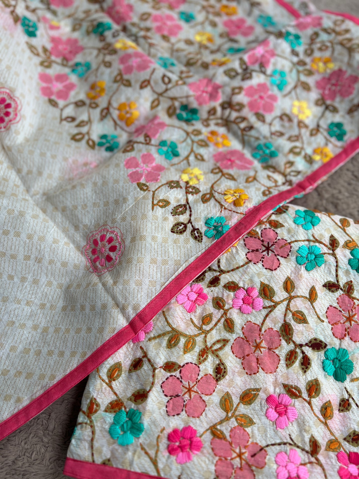 Floral Grace – Hand-Embroidered Chanderi Phulkari suit