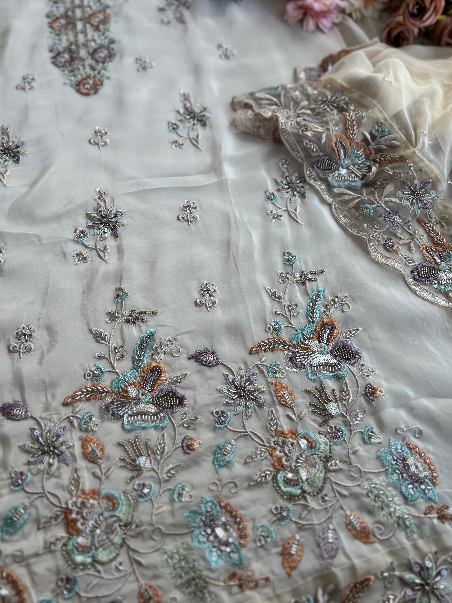 Russia Silk Ensemble with Intricate Embroidery