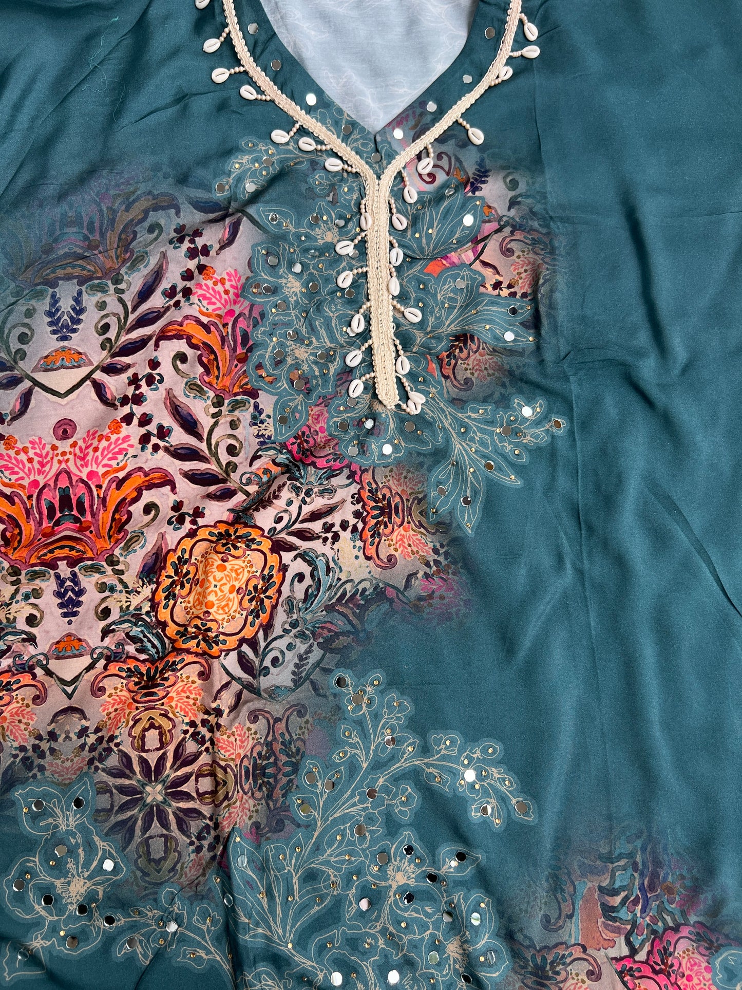 Stylish Printed Maslin Salwar Suit with Sea Shell Detailing