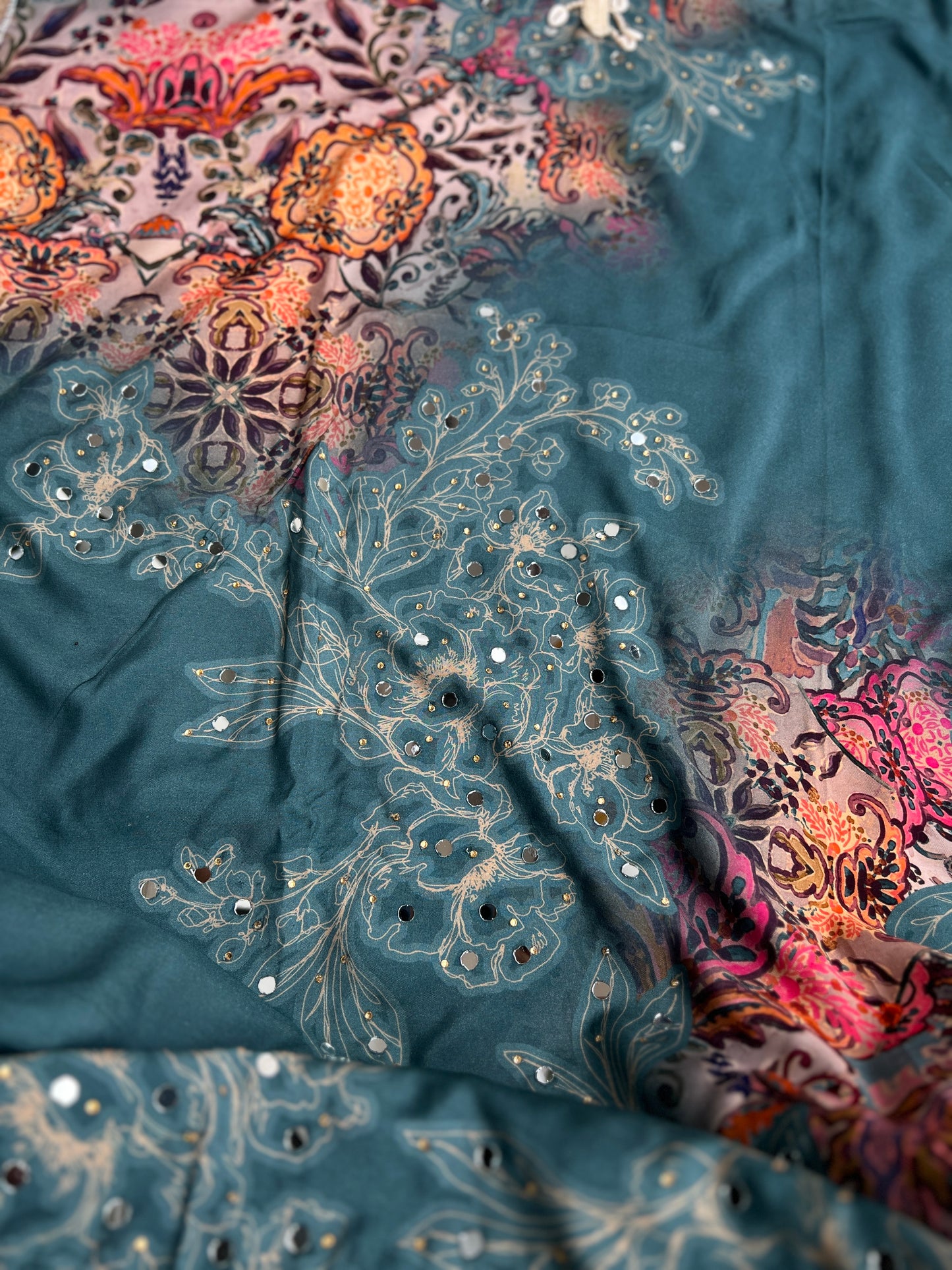 Stylish Printed Maslin Salwar Suit with Sea Shell Detailing