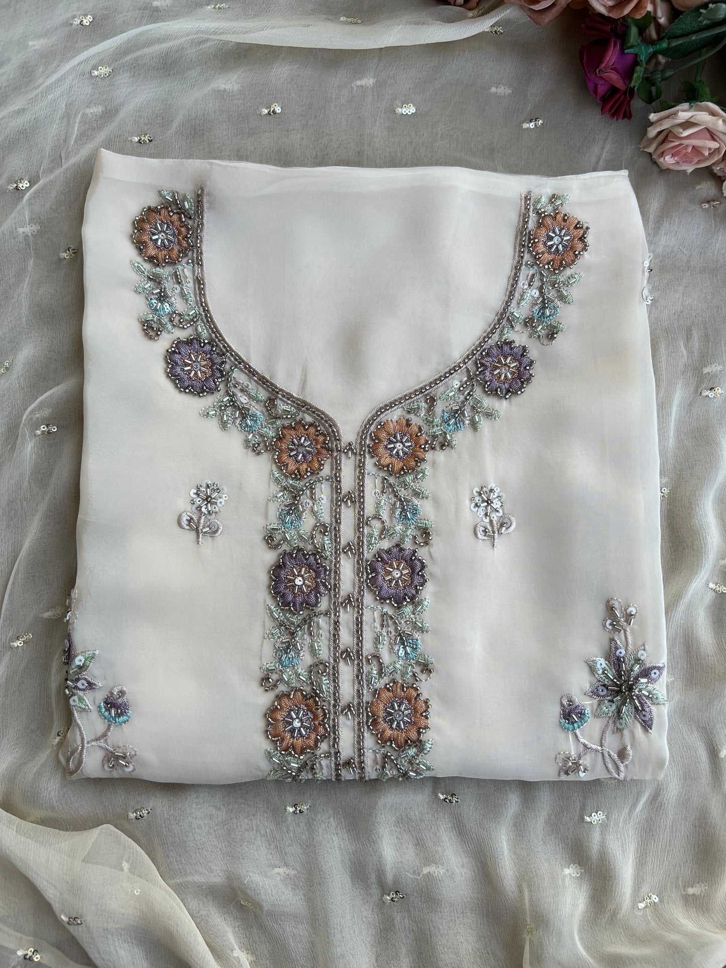 Russia Silk Ensemble with Intricate Embroidery