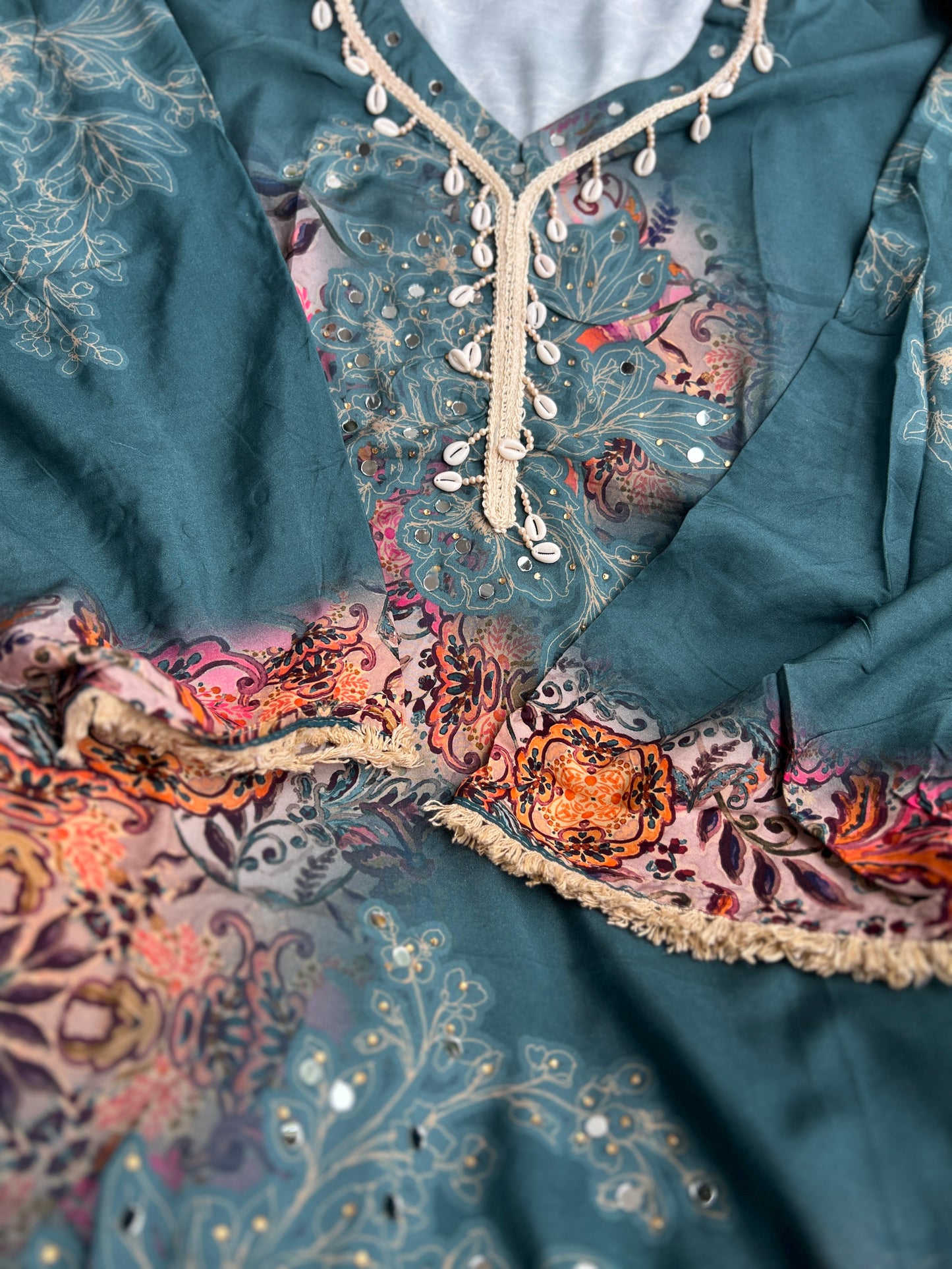 Stylish Printed Maslin Salwar Suit with Sea Shell Detailing