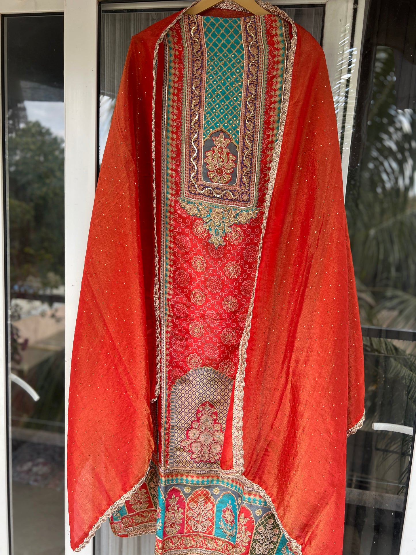 Timeless Rust Shimmer Silk Embroidered Suit for Festive Glam