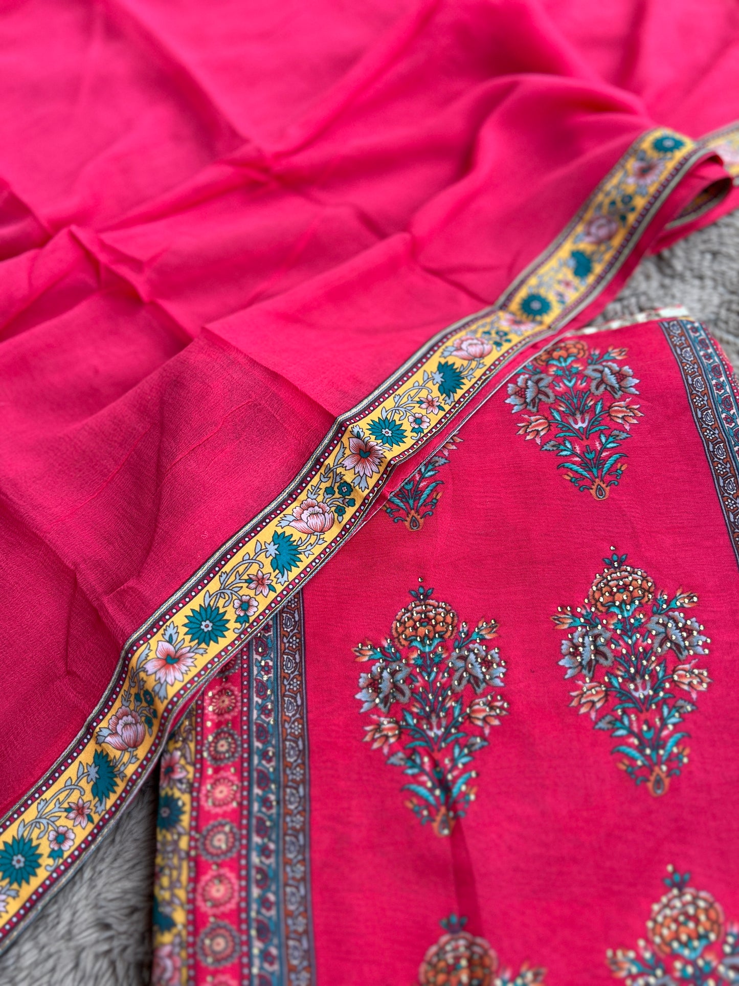 Graceful Organza Suit with Sarosiki Work & Karachi Print Salwar Suit