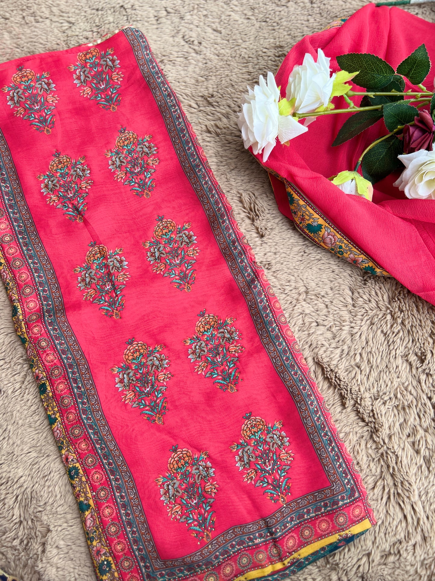 Graceful Organza Suit with Sarosiki Work & Karachi Print Salwar Suit