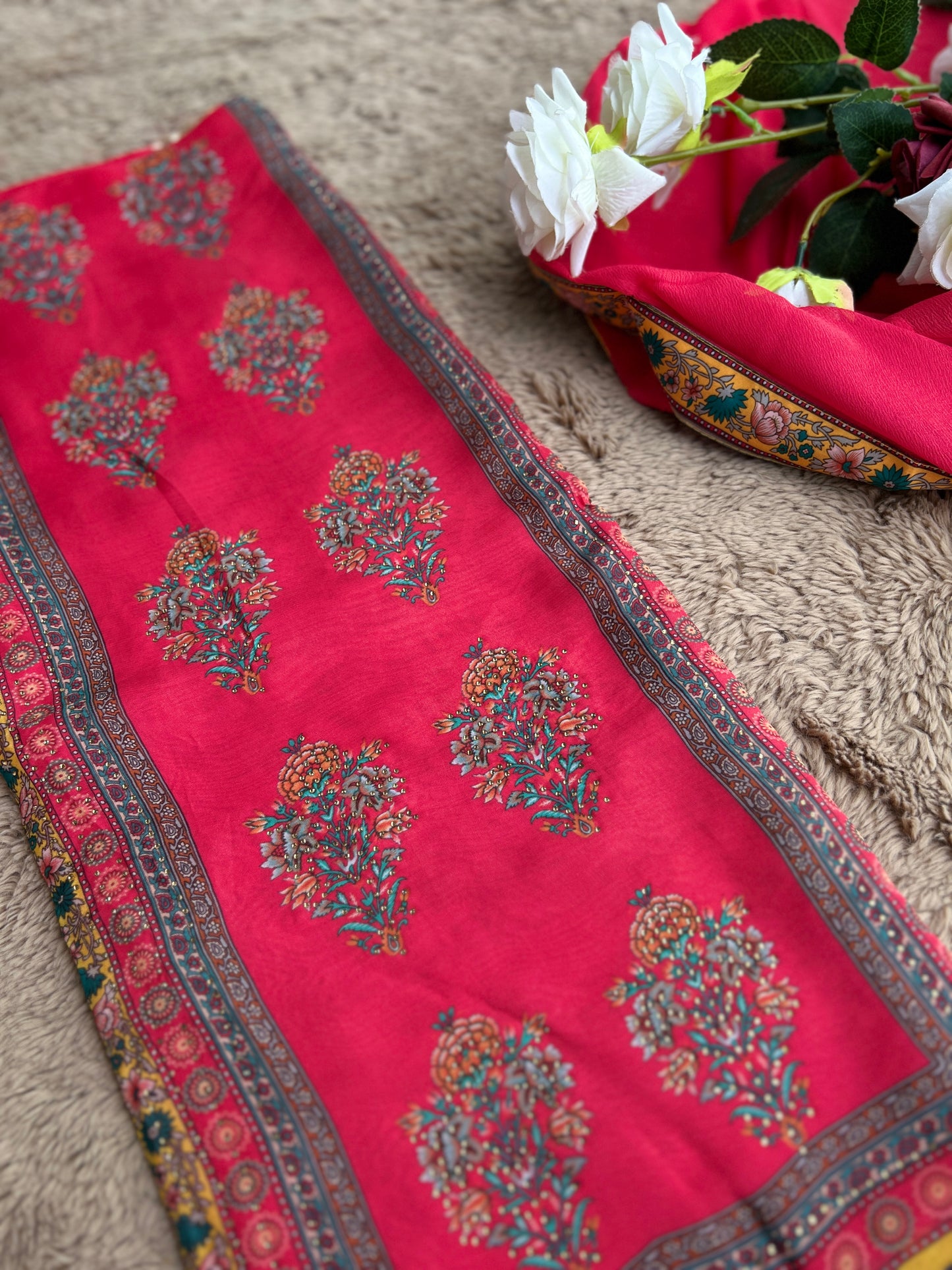 Graceful Organza Suit with Sarosiki Work & Karachi Print Salwar Suit