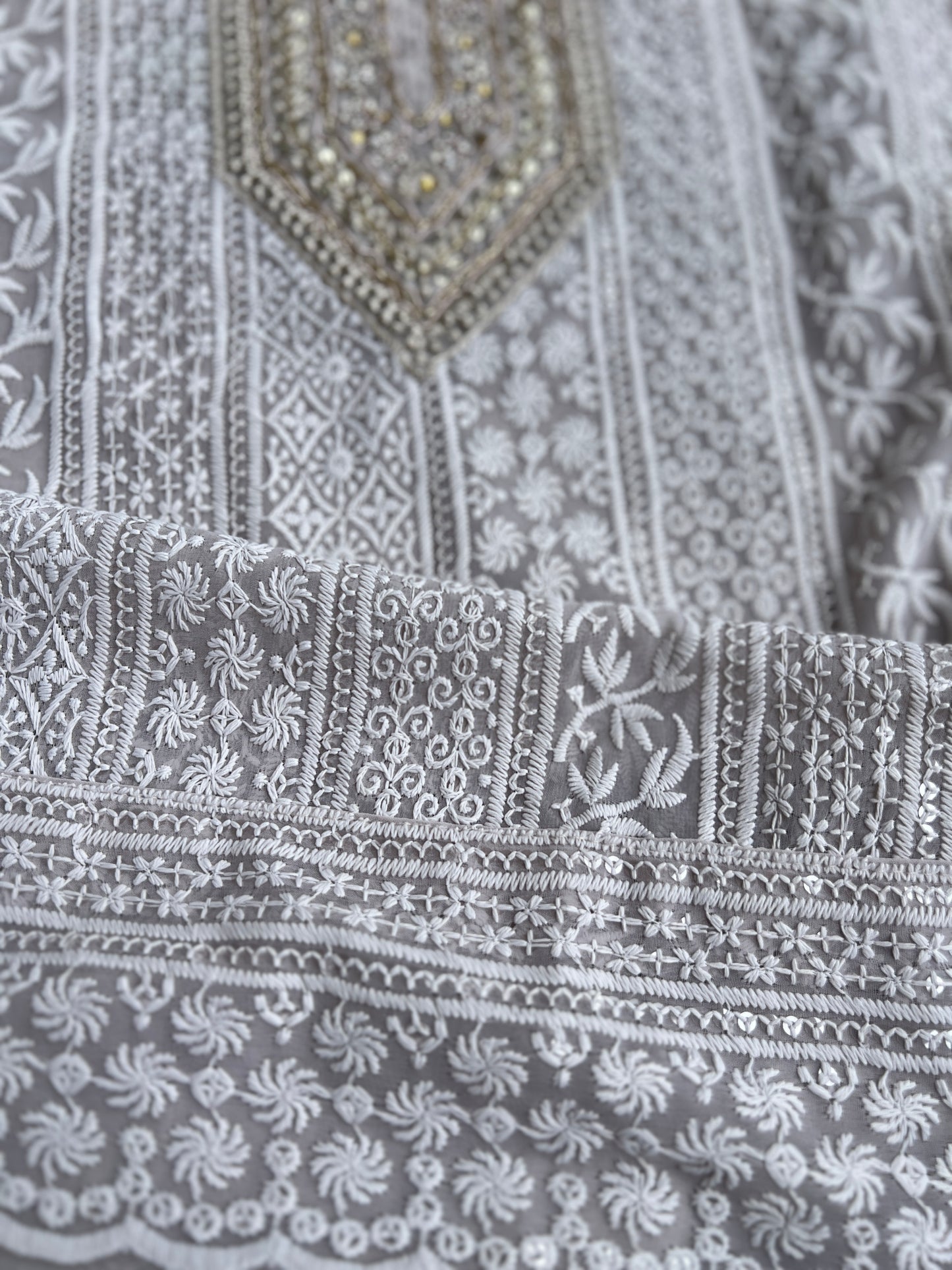 Grey Hand Embroidered Chikankari Salwar suit