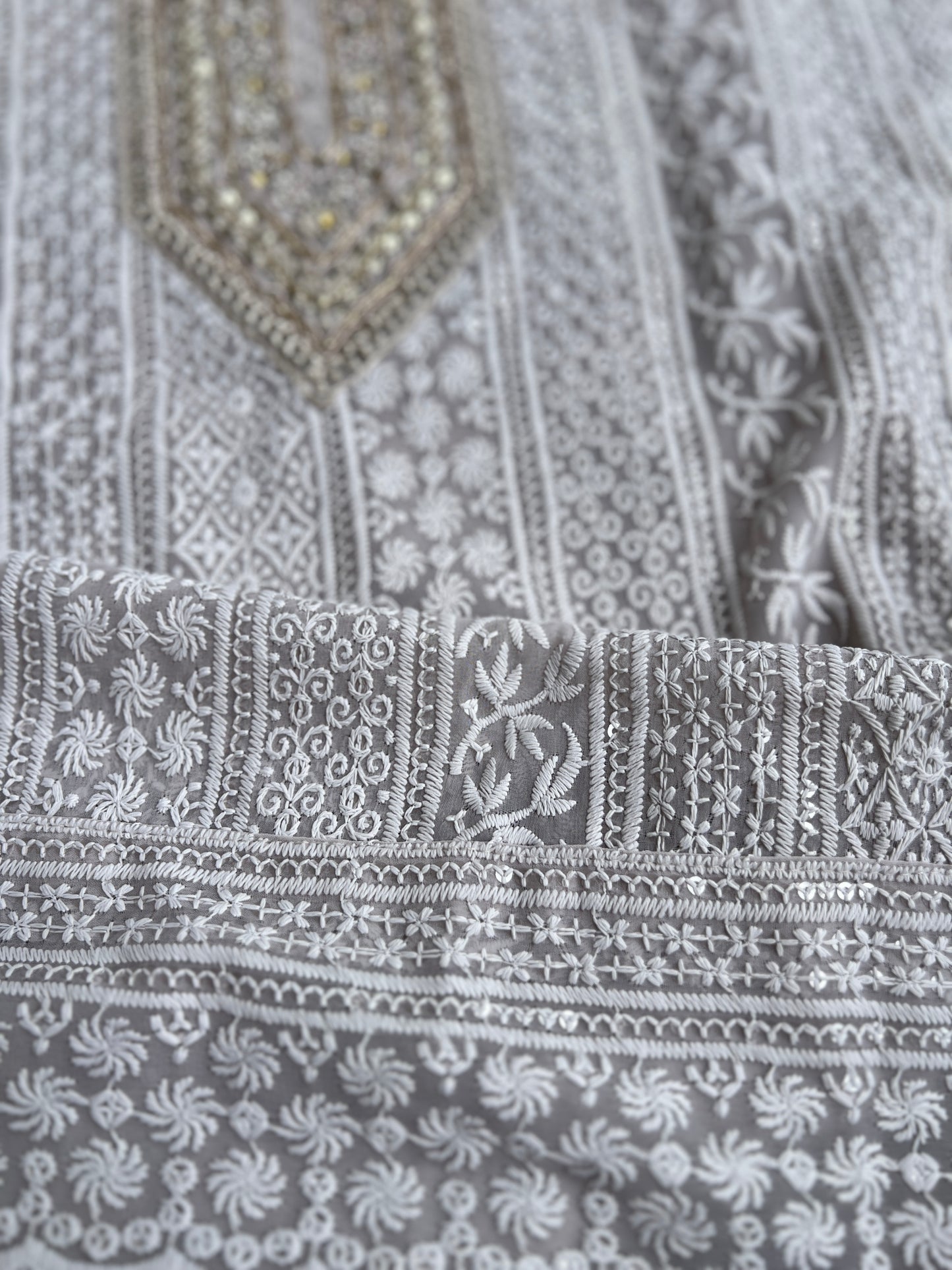 Grey Hand Embroidered Chikankari Salwar suit