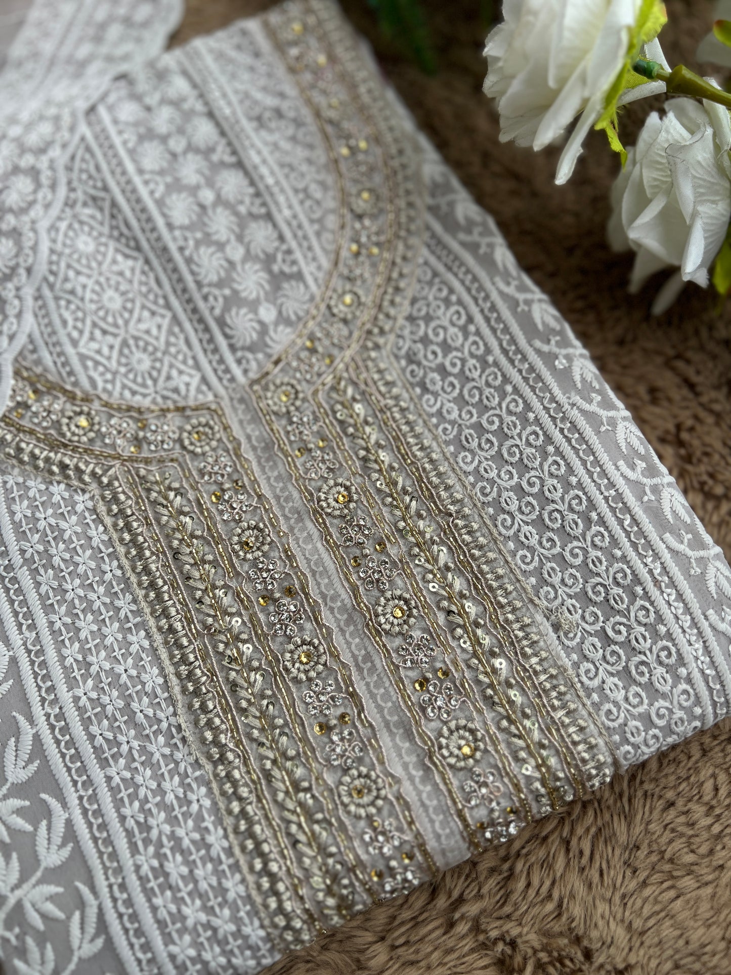 Grey Hand Embroidered Chikankari Salwar suit