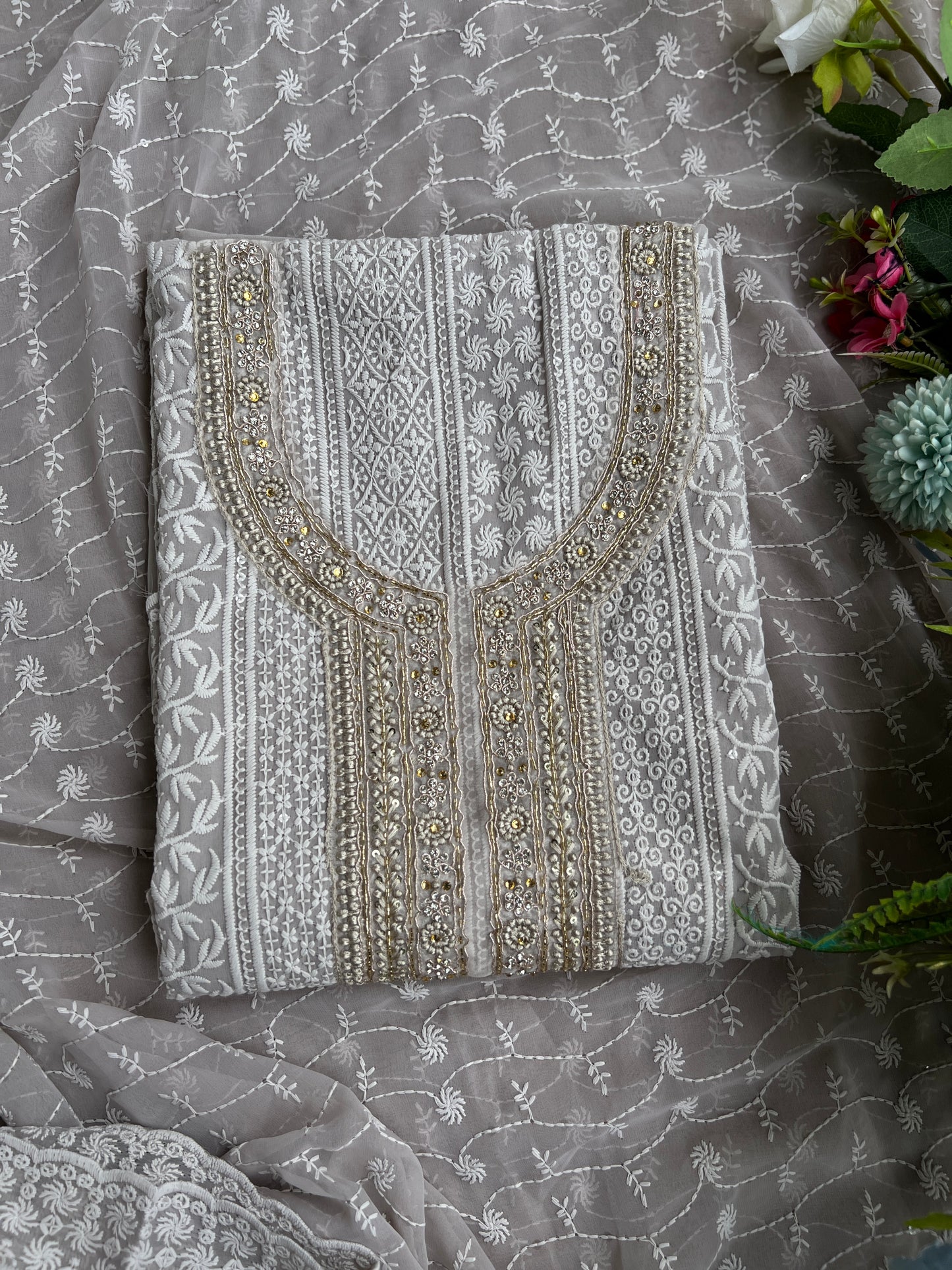 Grey Hand Embroidered Chikankari Salwar suit