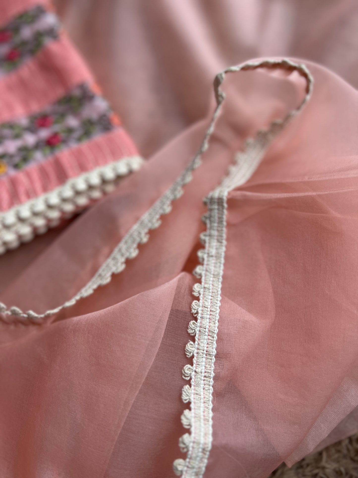 Elegant Peach Maheshwari Silk Suit with Hand Embroidery