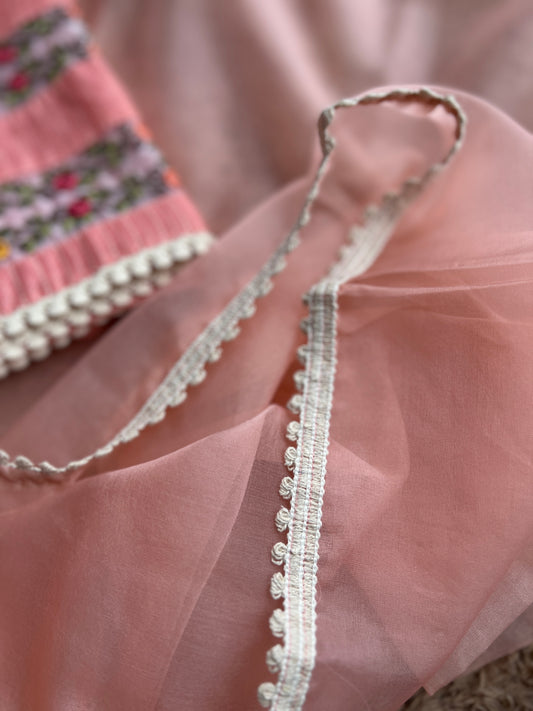 Elegant Peach Maheshwari Silk Suit with Hand Embroidery