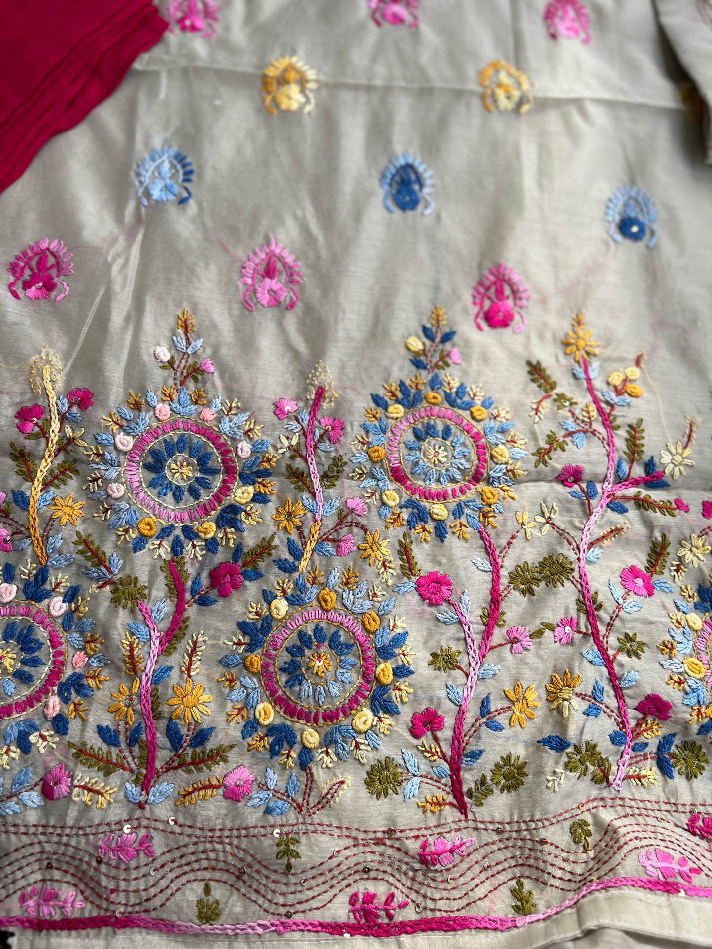 Silver Grey Chanderi Silk Floral Embroidery