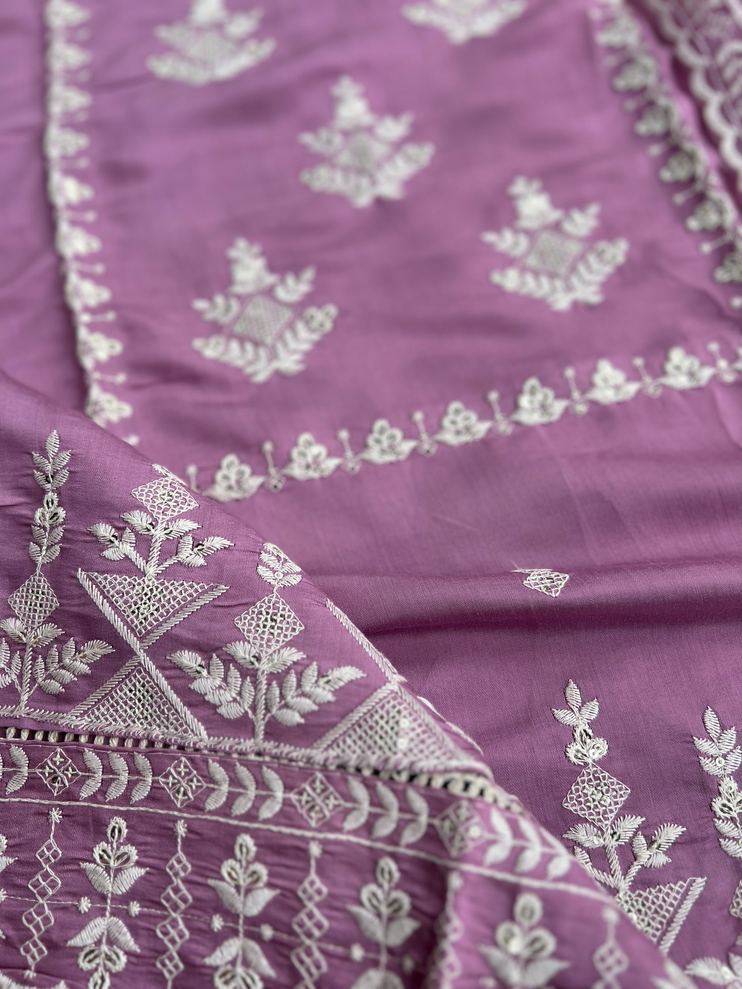 Embroidered Maslin Salwar suit with organza Embroidered Dupatta