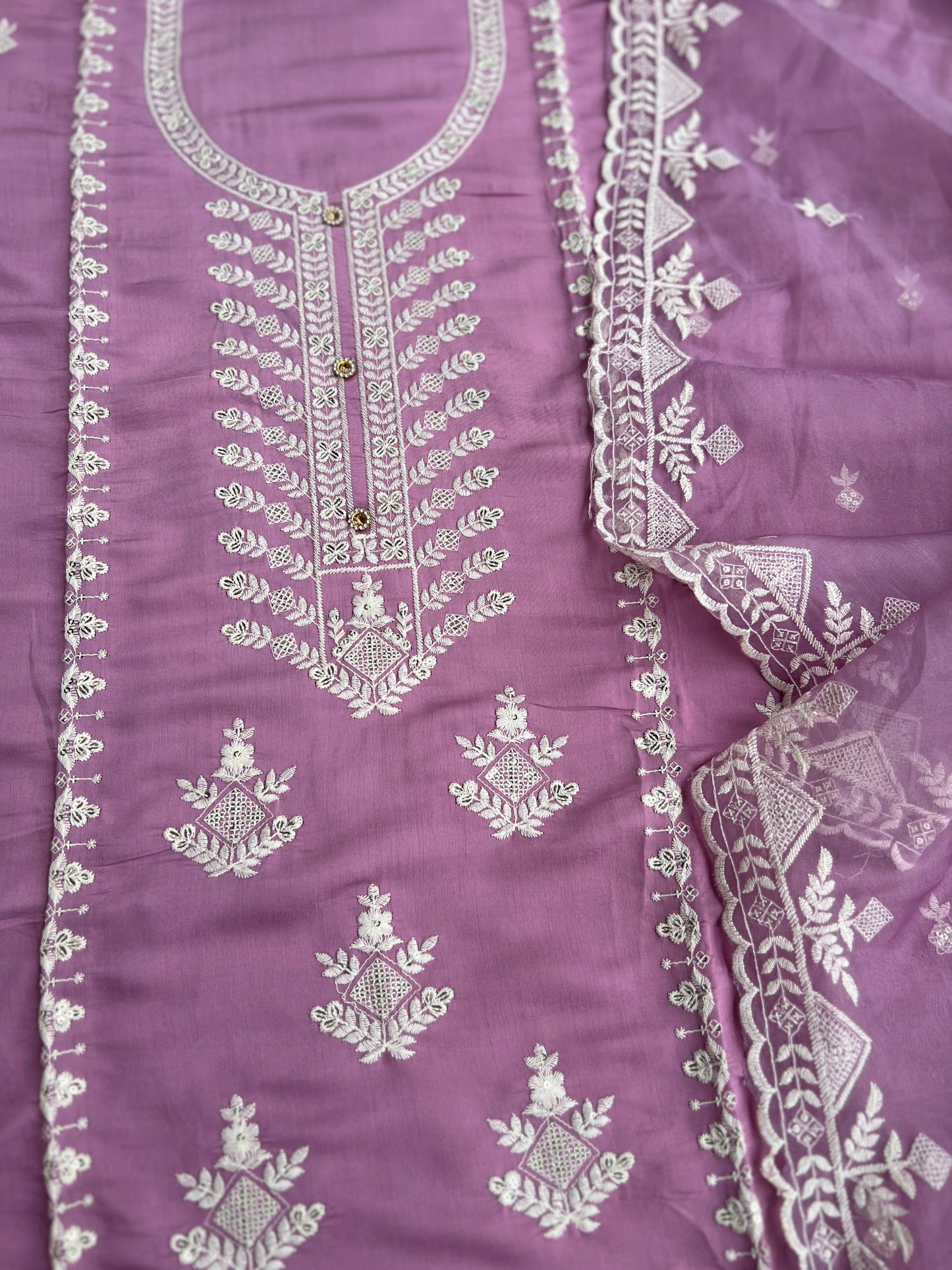 Embroidered Maslin Salwar suit with organza Embroidered Dupatta