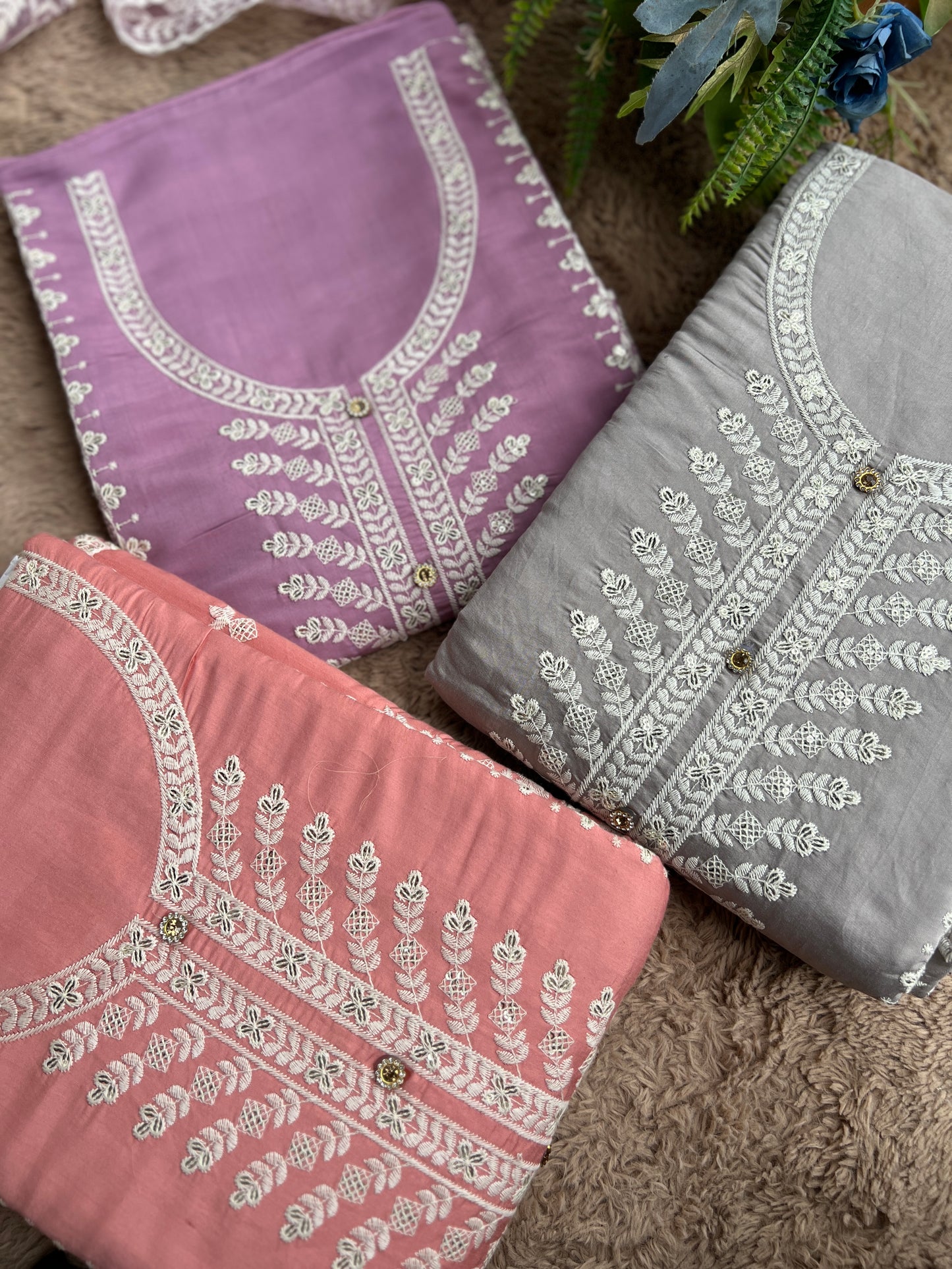 Embroidered Maslin Salwar suit with organza Embroidered Dupatta
