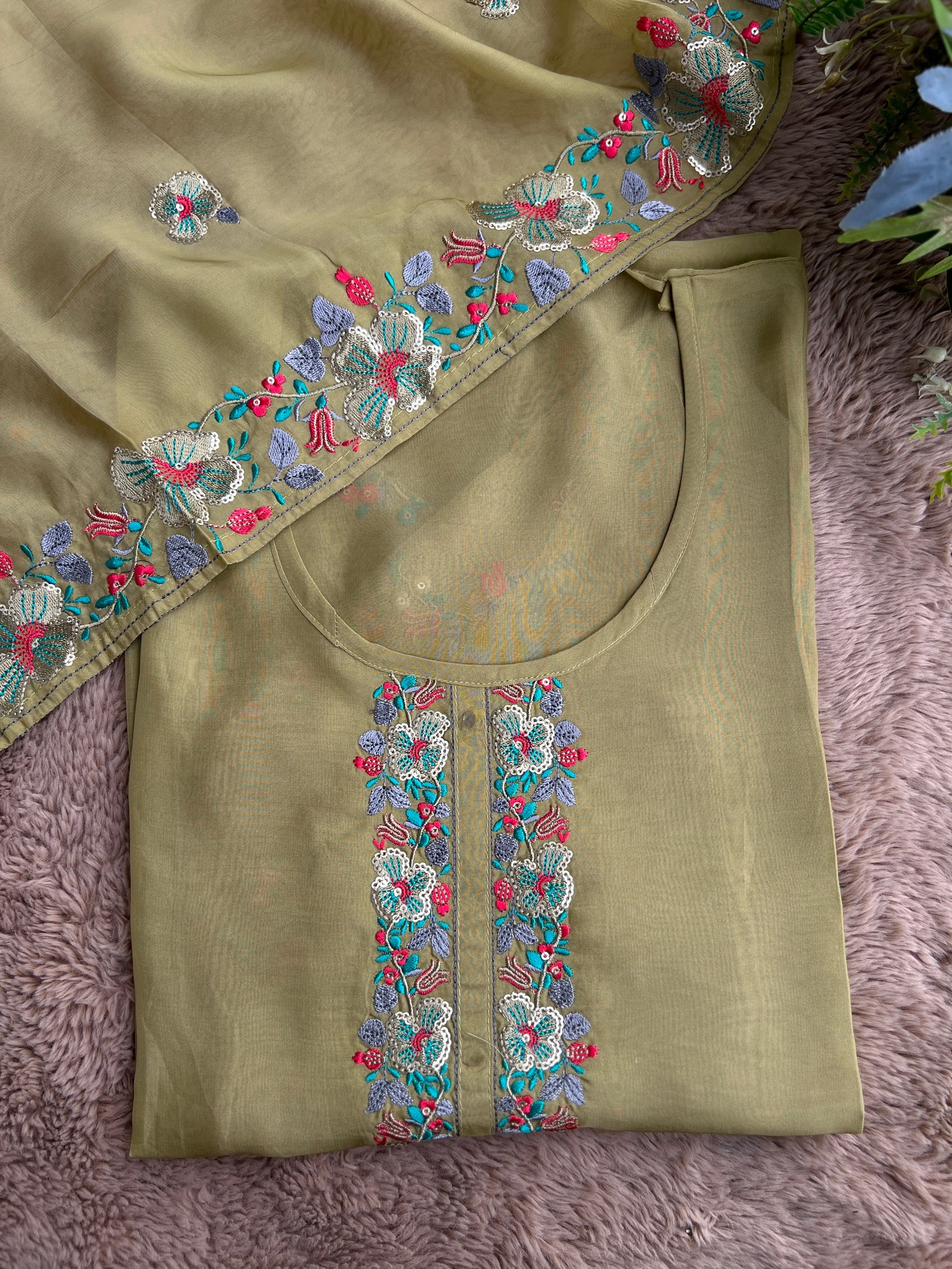 Green Embroidered Semistiched Salwar suit