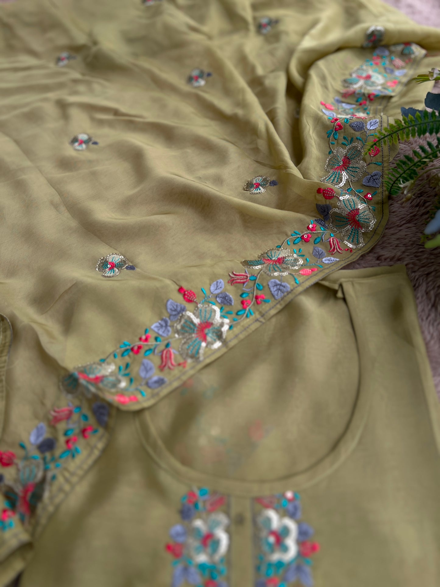 Green Embroidered Semistiched Salwar suit