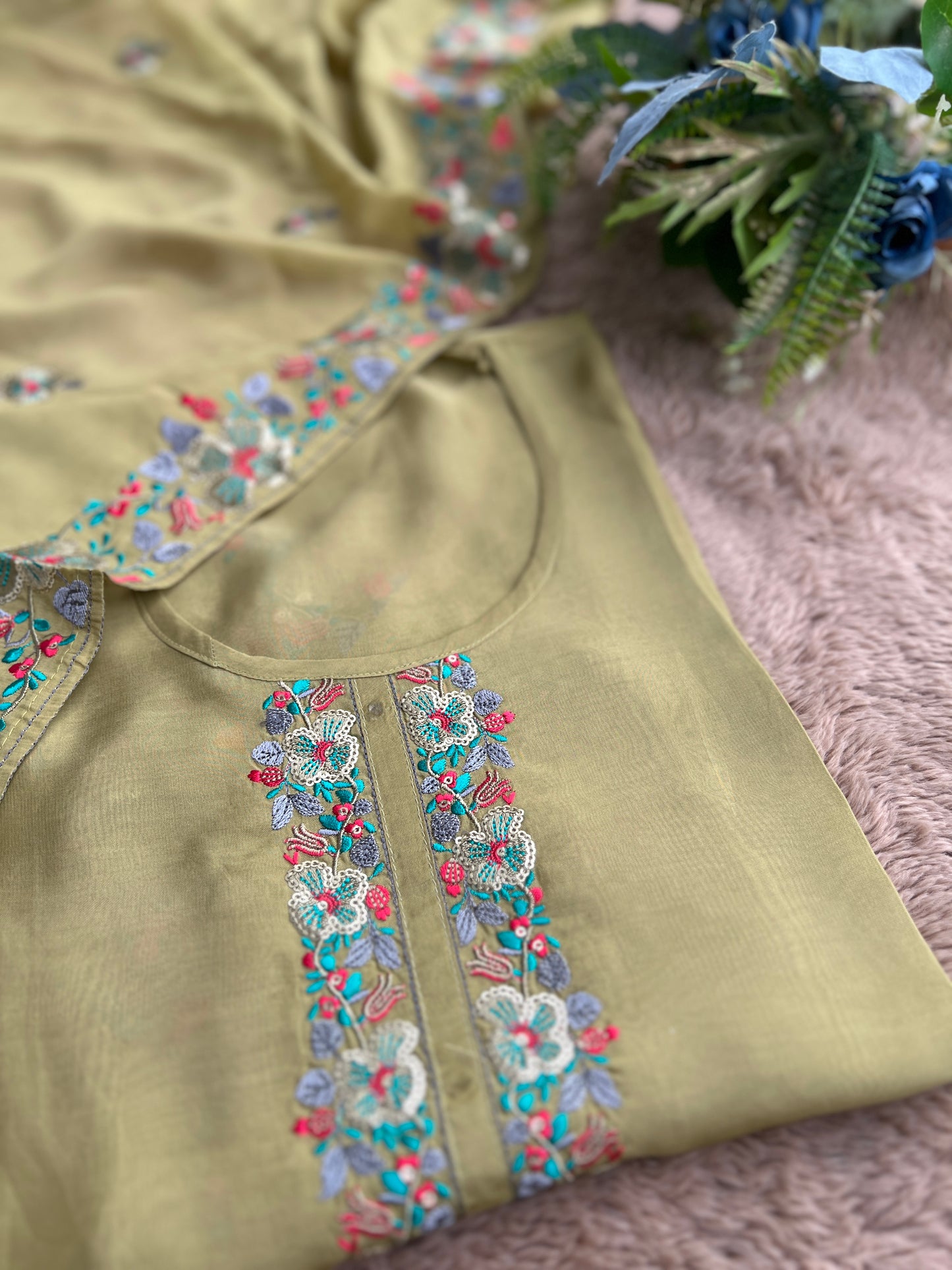 Green Embroidered Semistiched Salwar suit