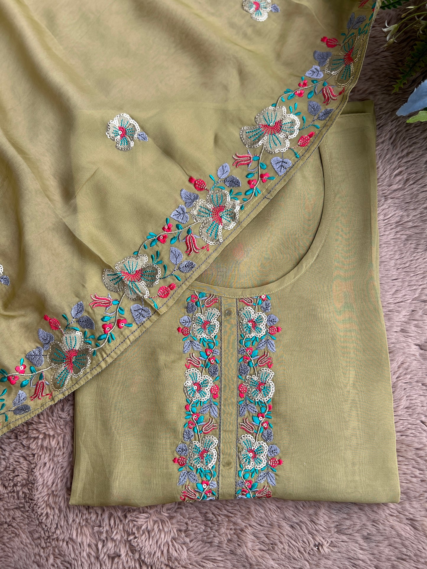 Green Embroidered Semistiched Salwar suit