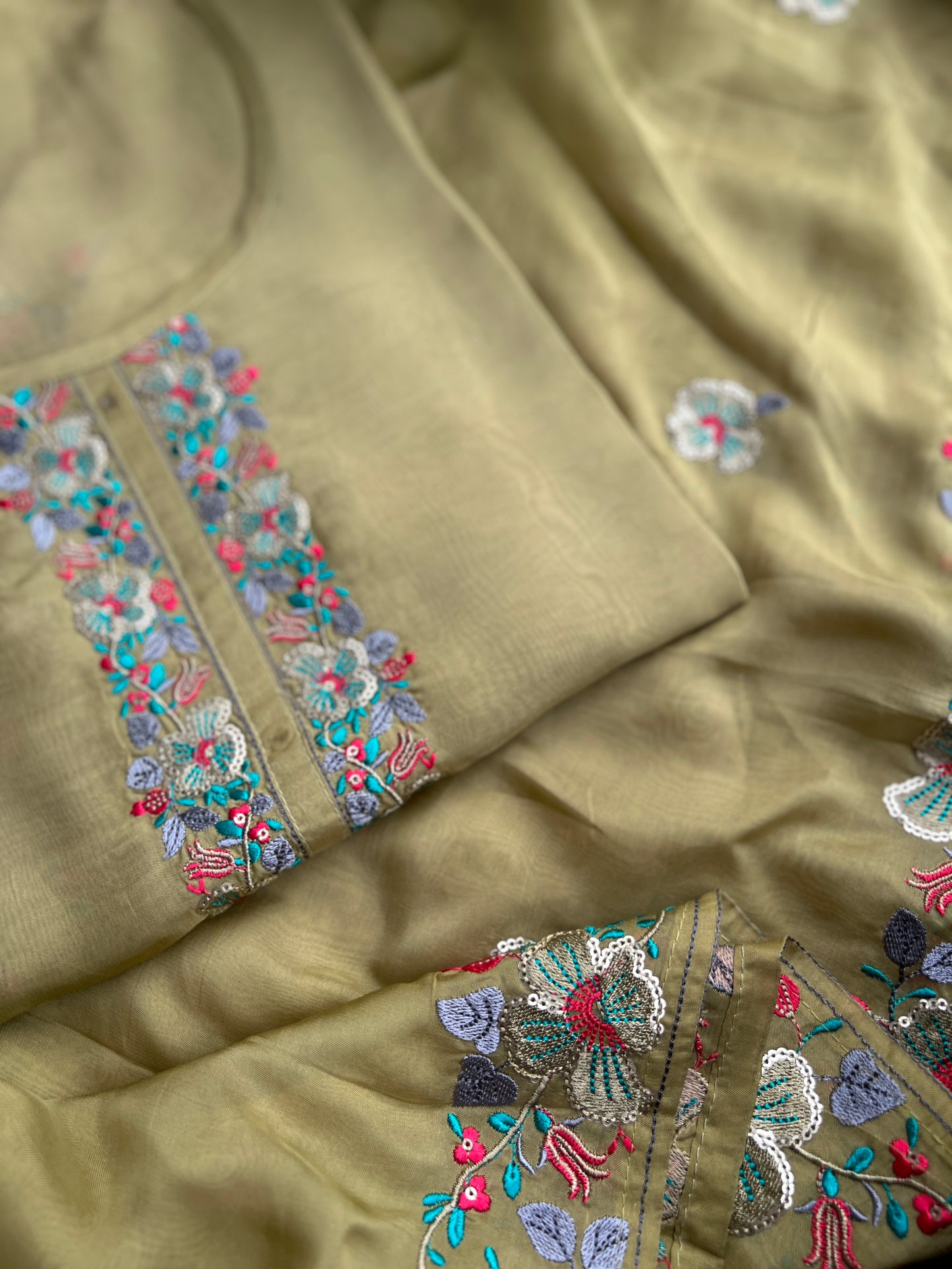 Green Embroidered Semistiched Salwar suit