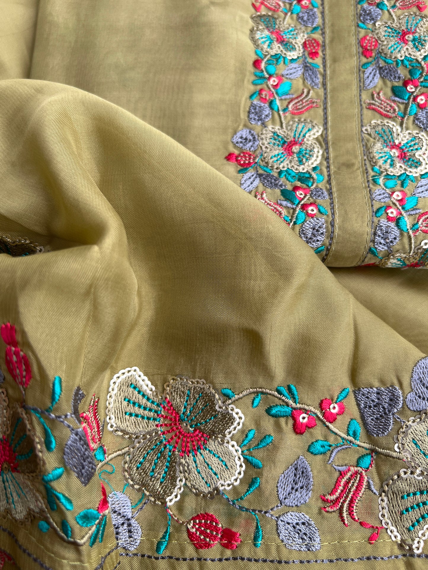 Green Embroidered Semistiched Salwar suit