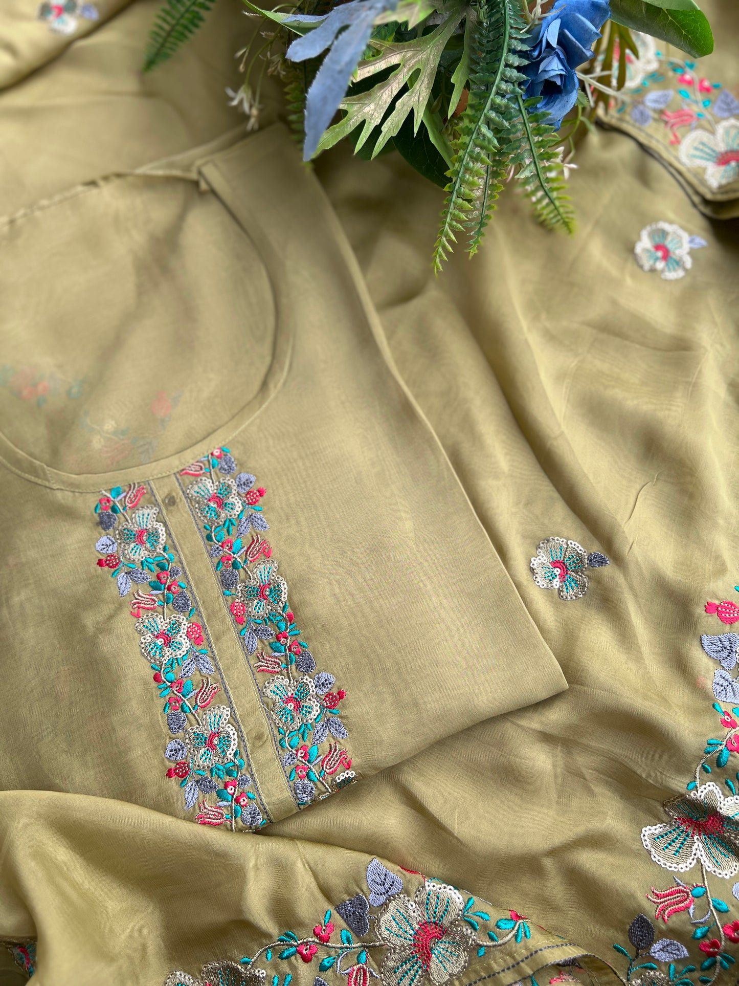 Green Embroidered Semistiched Salwar suit