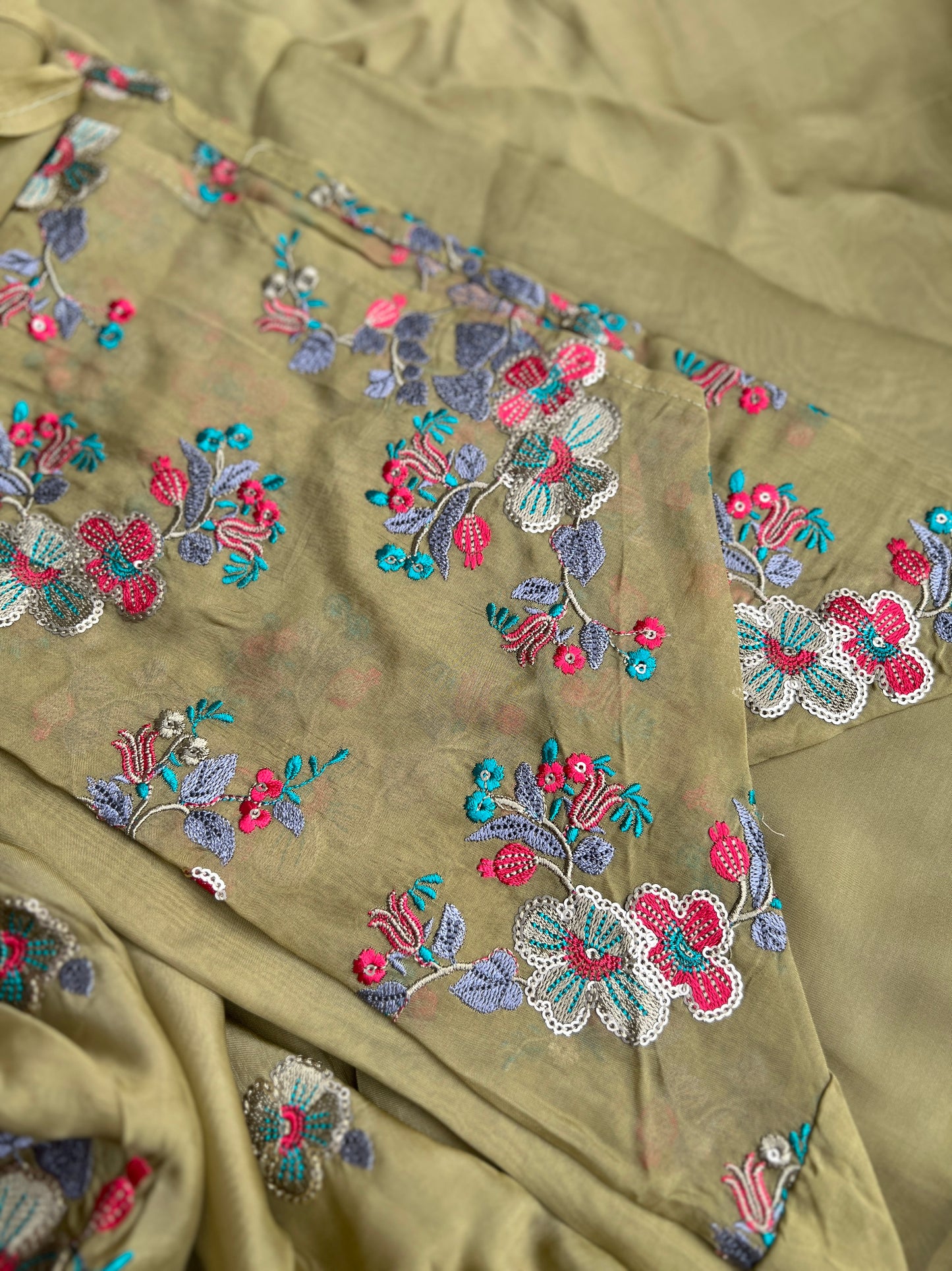 Green Embroidered Semistiched Salwar suit