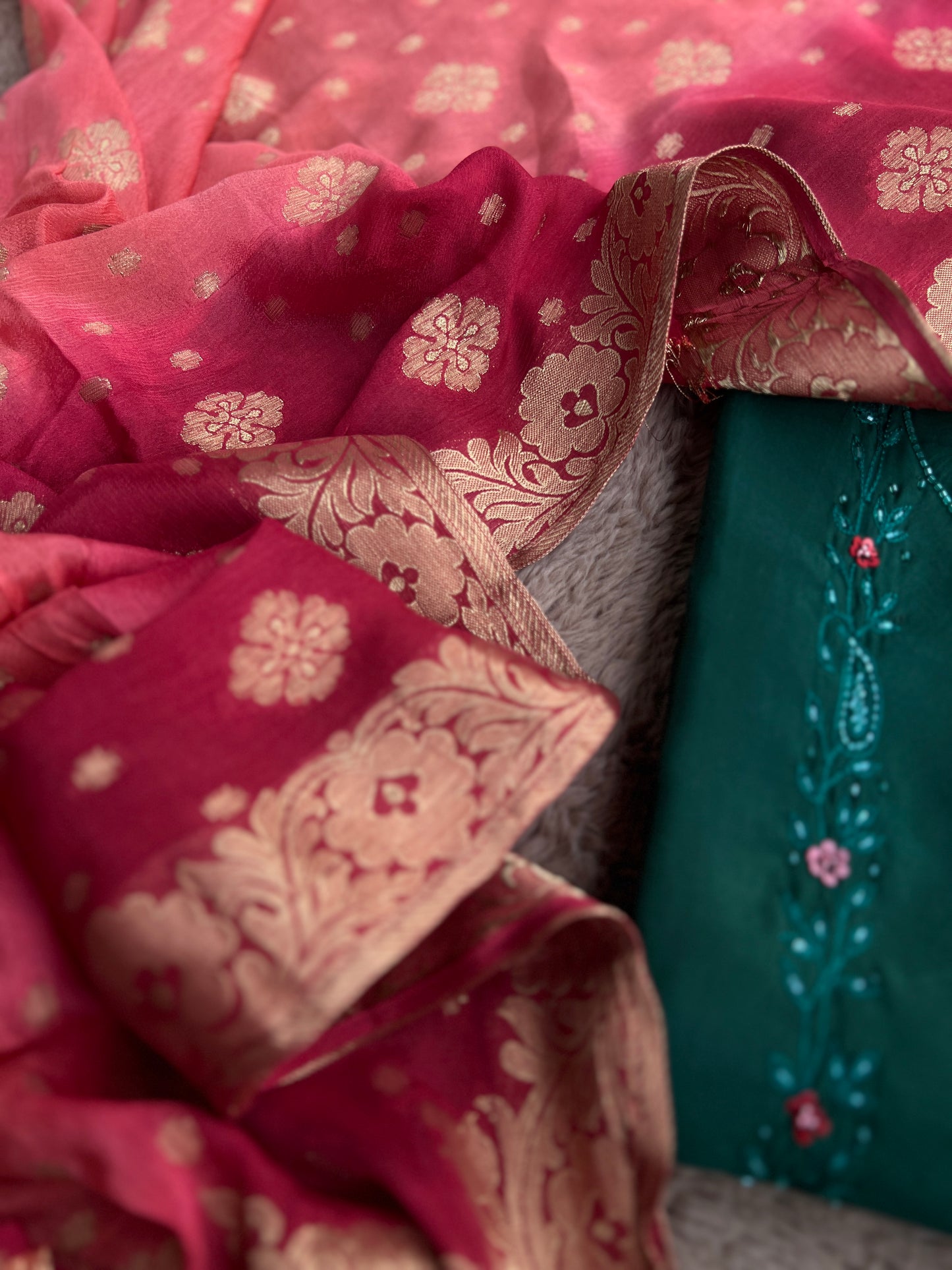 Green and Maroon Salwar Suit with Georgette Banarasi Dupatta