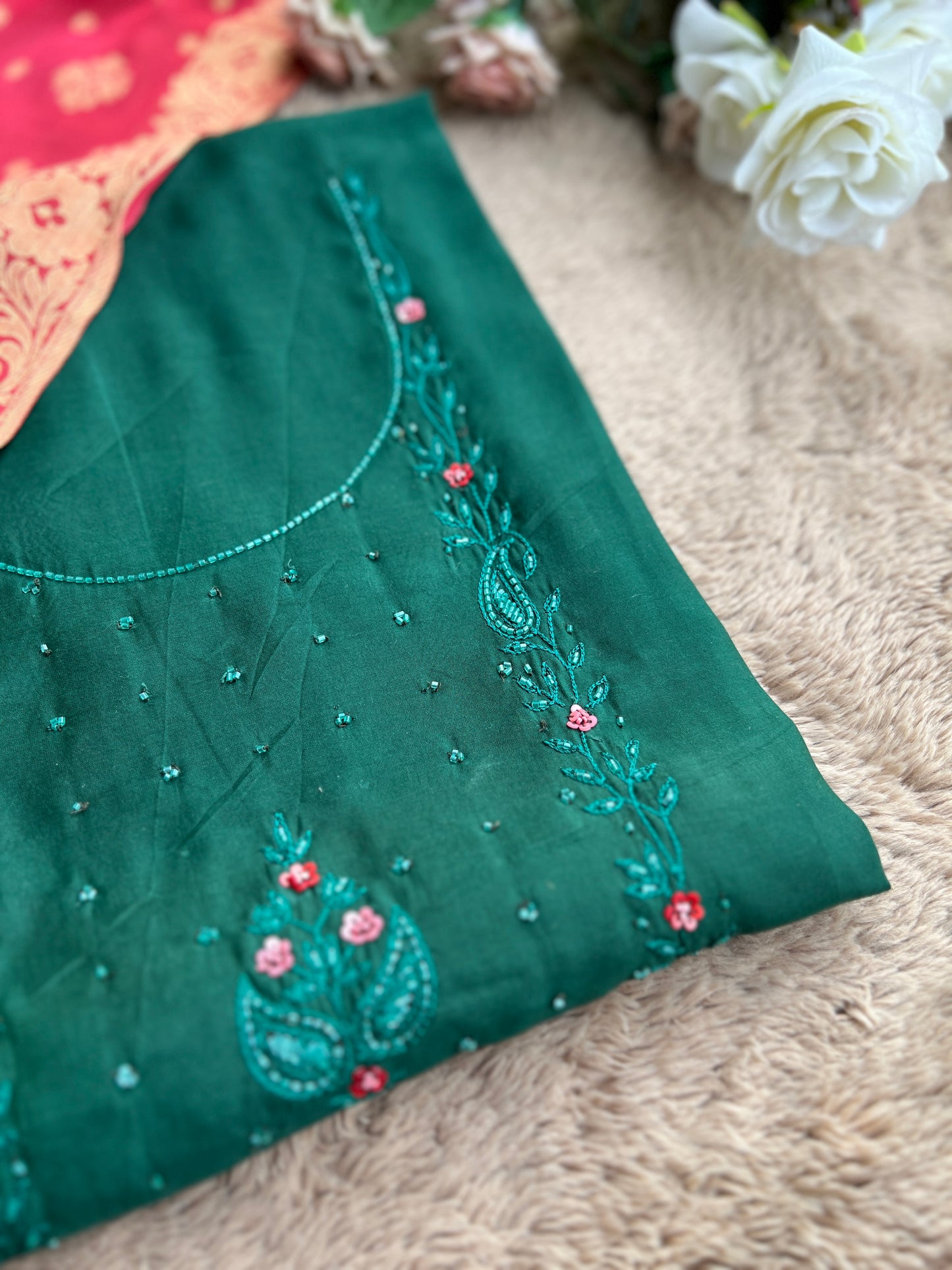 Green and Maroon Salwar Suit with Georgette Banarasi Dupatta