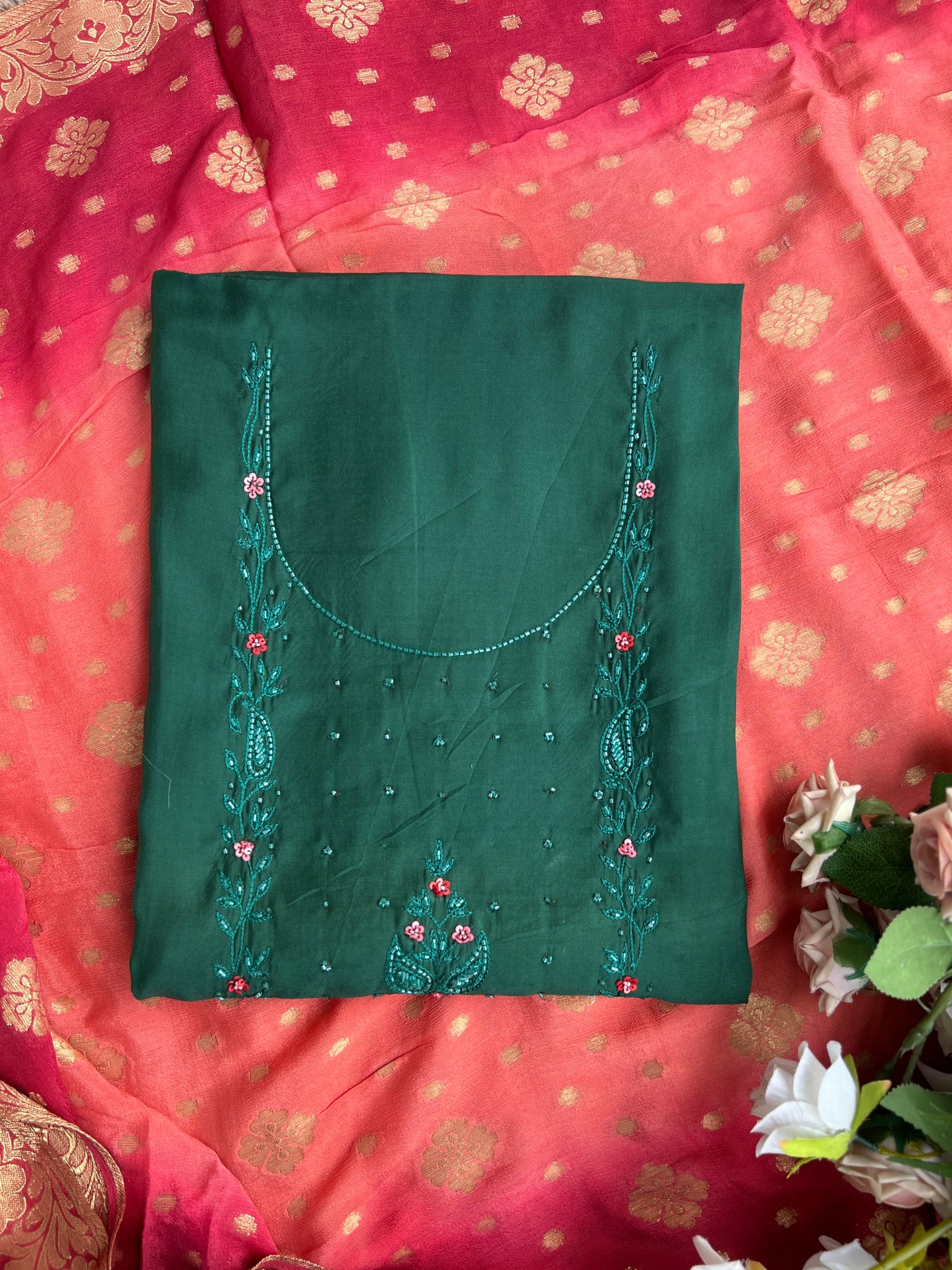Green and Maroon Salwar Suit with Georgette Banarasi Dupatta