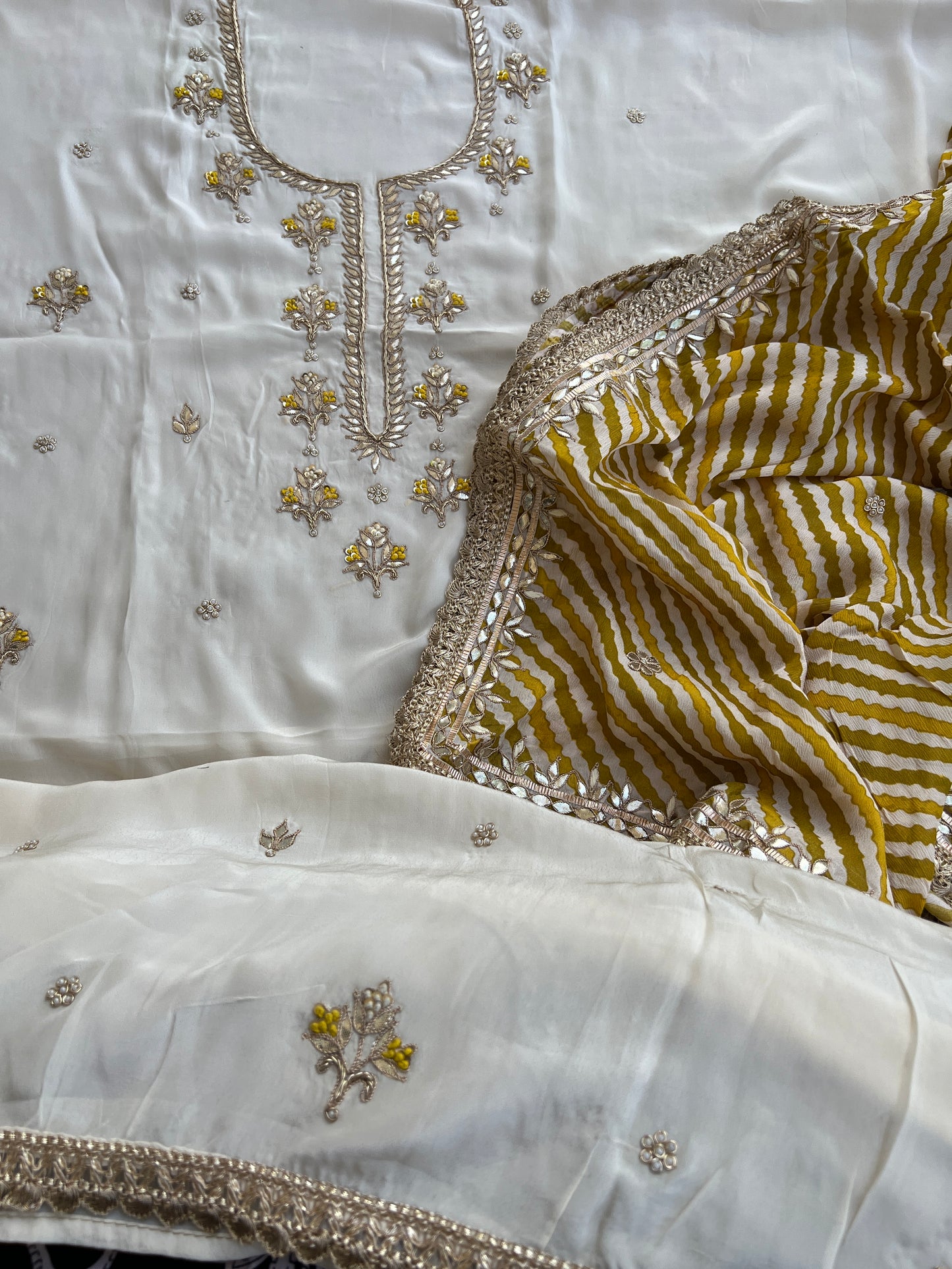 Vanilla Elegance with Dual Dupatta Charm – Butter Crepe Handwork Suit