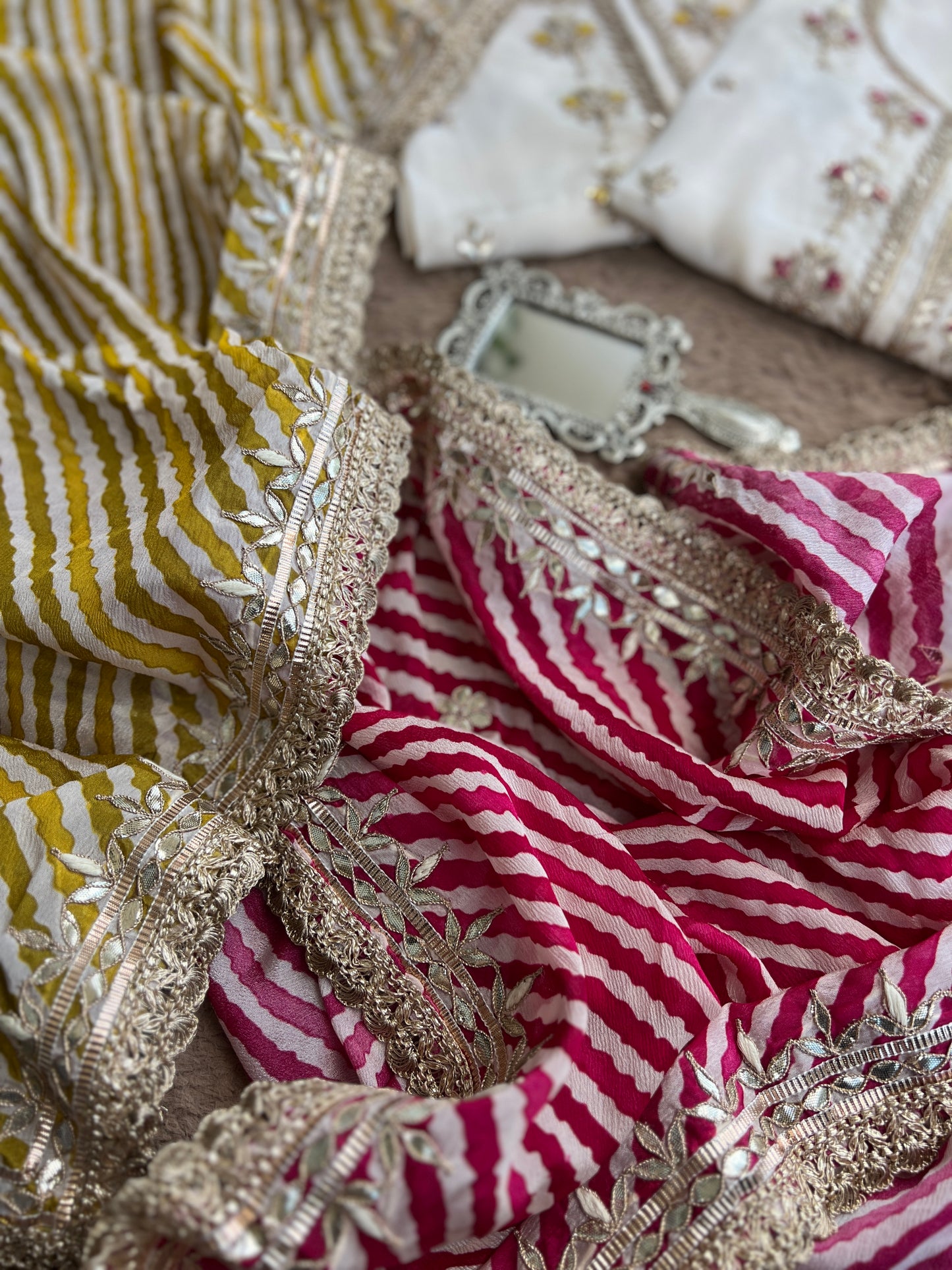 Vanilla Elegance with Dual Dupatta Charm – Butter Crepe Handwork Suit