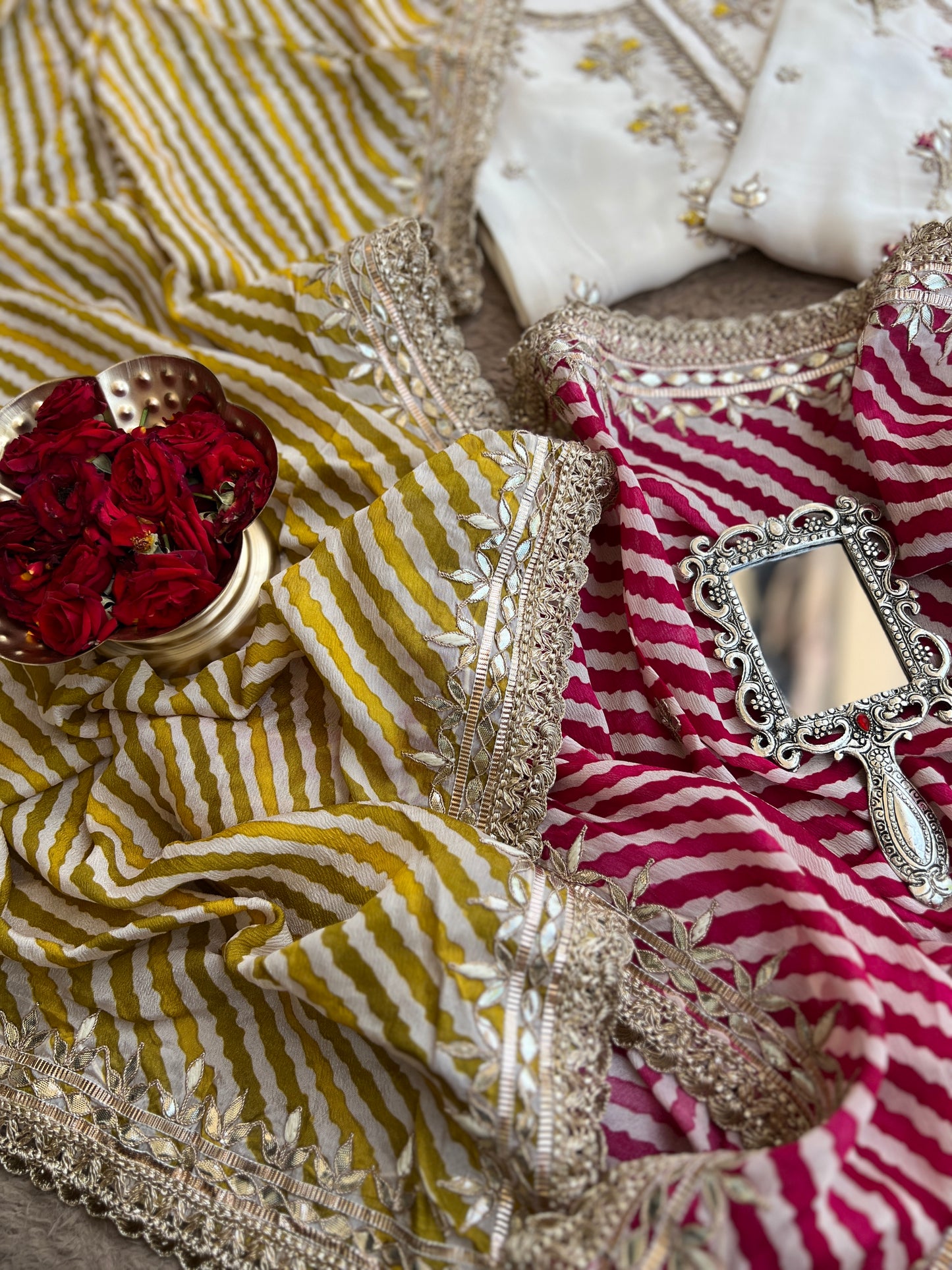 Vanilla Elegance with Dual Dupatta Charm – Butter Crepe Handwork Suit